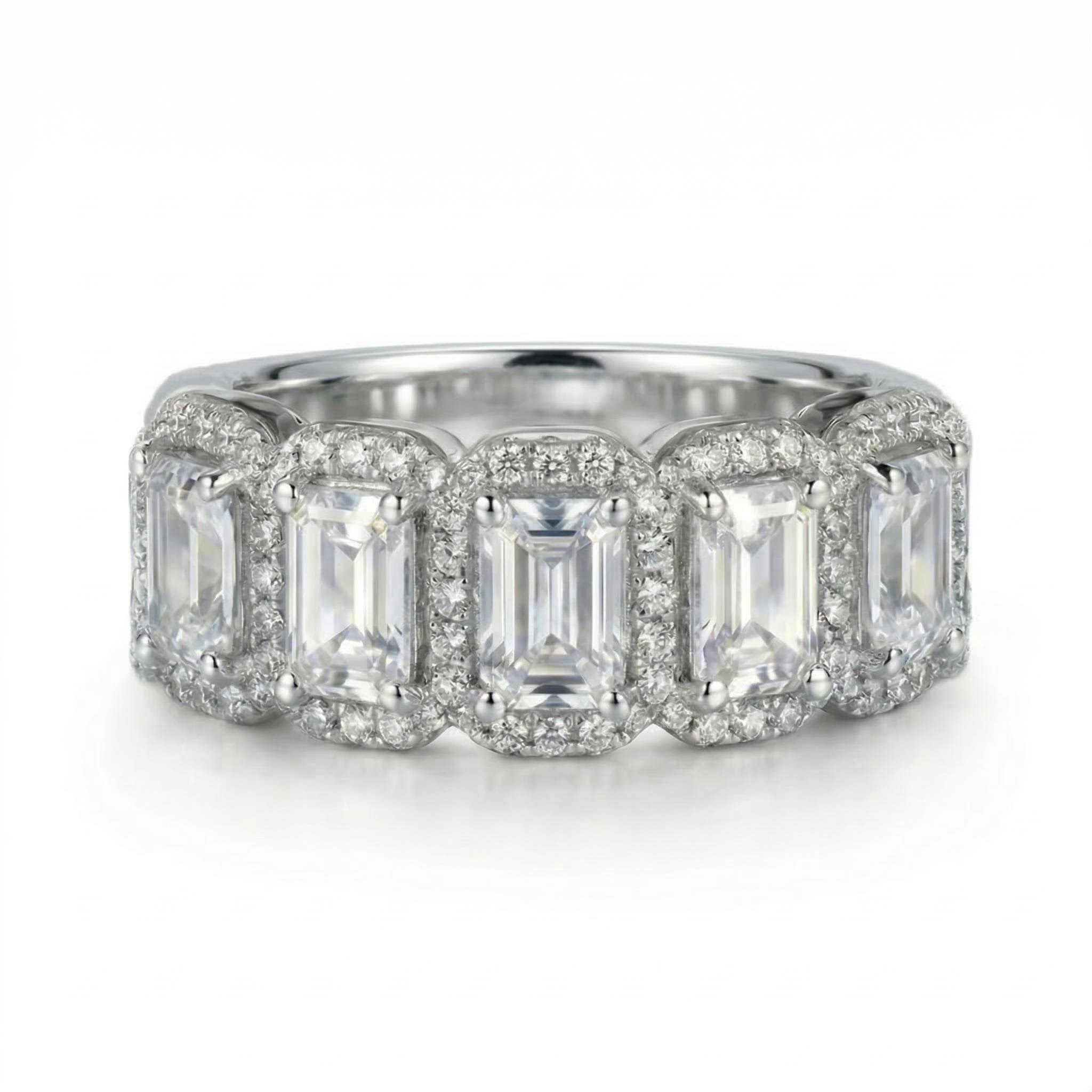 7.95ct. Tw. Halo & Eternity Stackable Emerald Cut S925 Silver Bridal Sets - Image 5