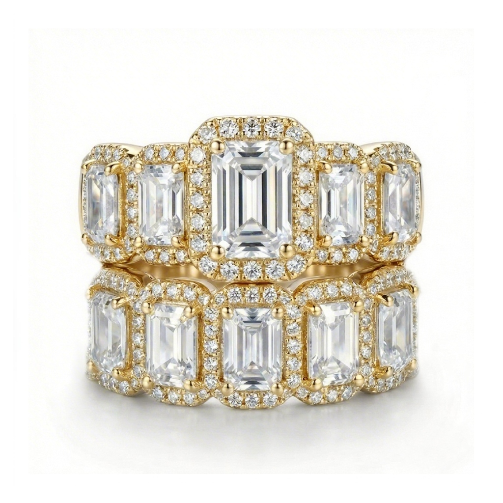 7.95ct. Tw. Halo & Eternity Stackable Emerald Cut S925 Silver Bridal Sets - Image 6