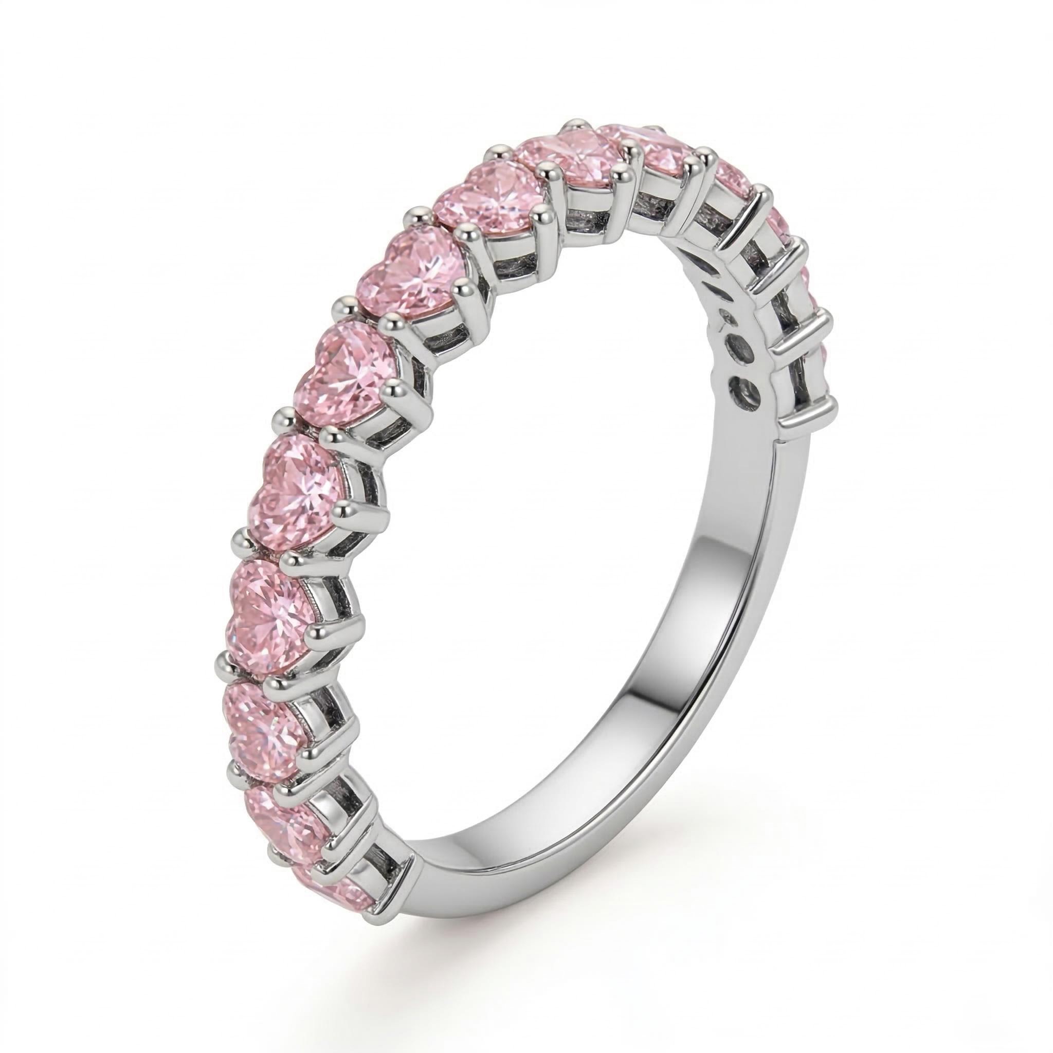 1.3ct. Tw. Eternity Pink Heart Cut S925 Silver Women's 'band Ring - Image 4