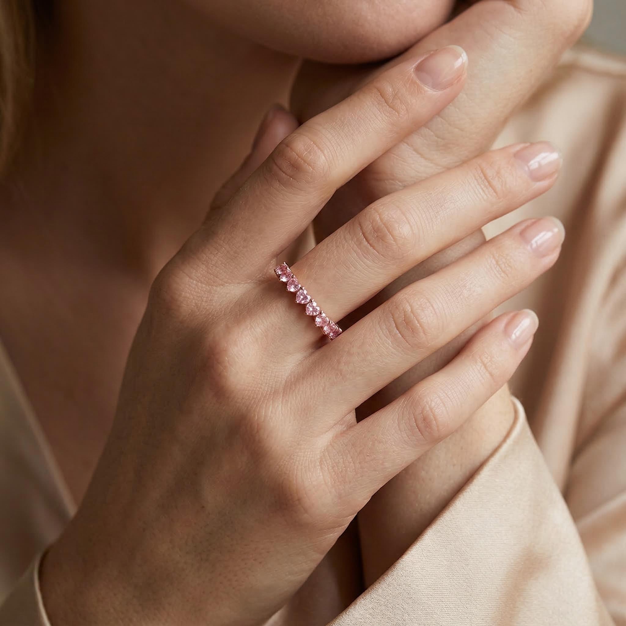 1.3ct. Tw. Eternity Pink Heart Cut S925 Silver Women's 'band Ring - Image 6