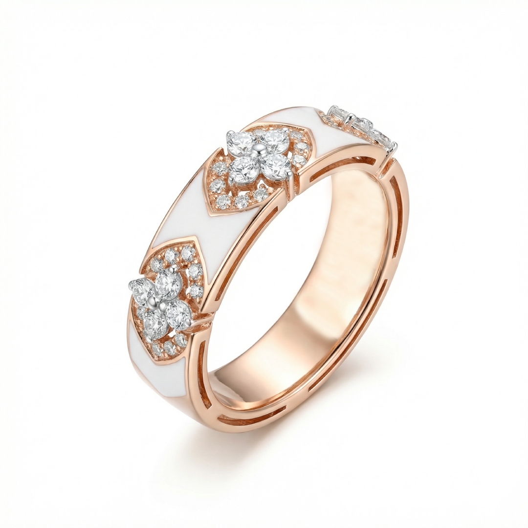 0.41ct. Tw. Clover Round Cut With White Enamel Women's Band Moissanite