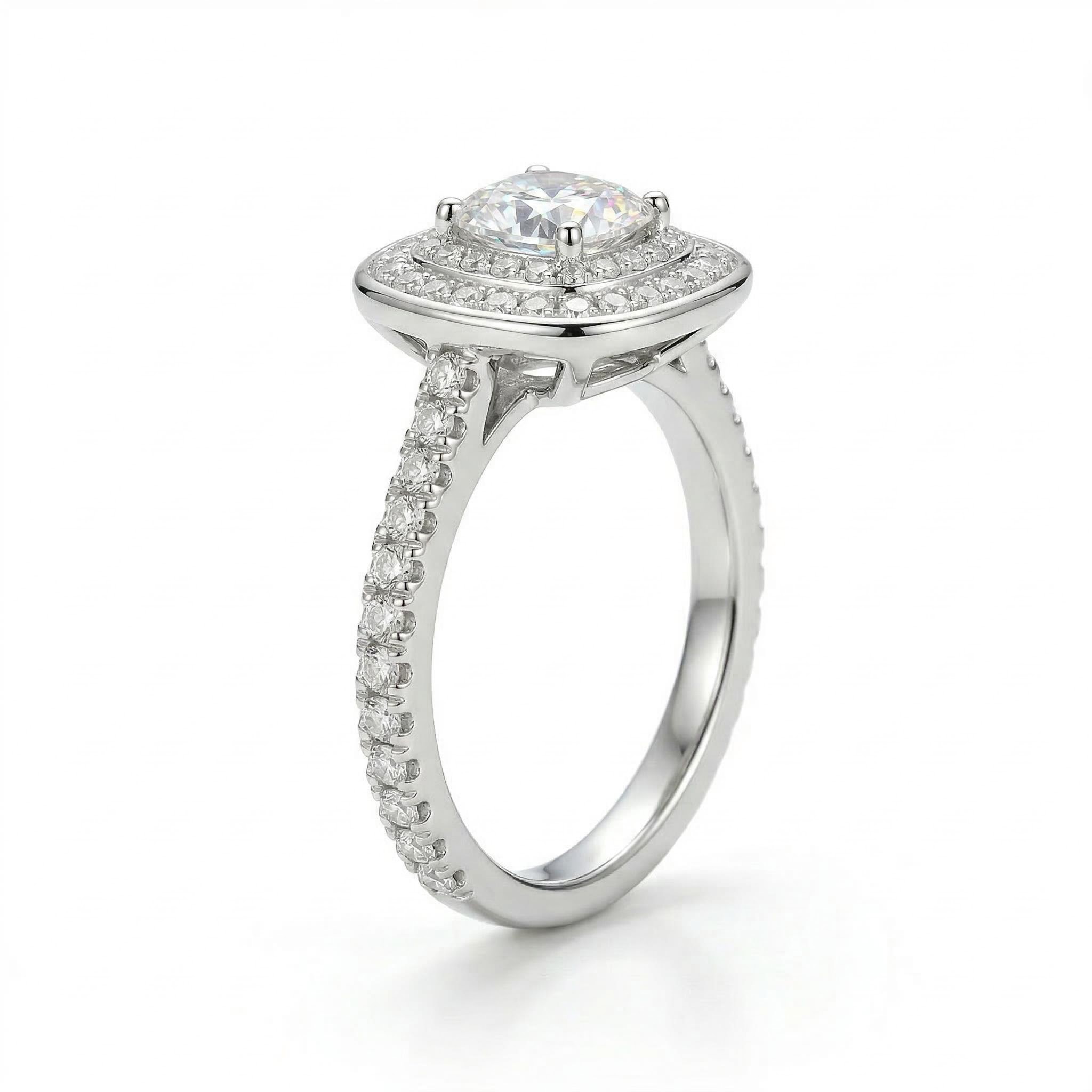1.85ct. Tw. Double Halo Cushion Cut Vvs Moissanite S925 Silver Engagement - Image 3