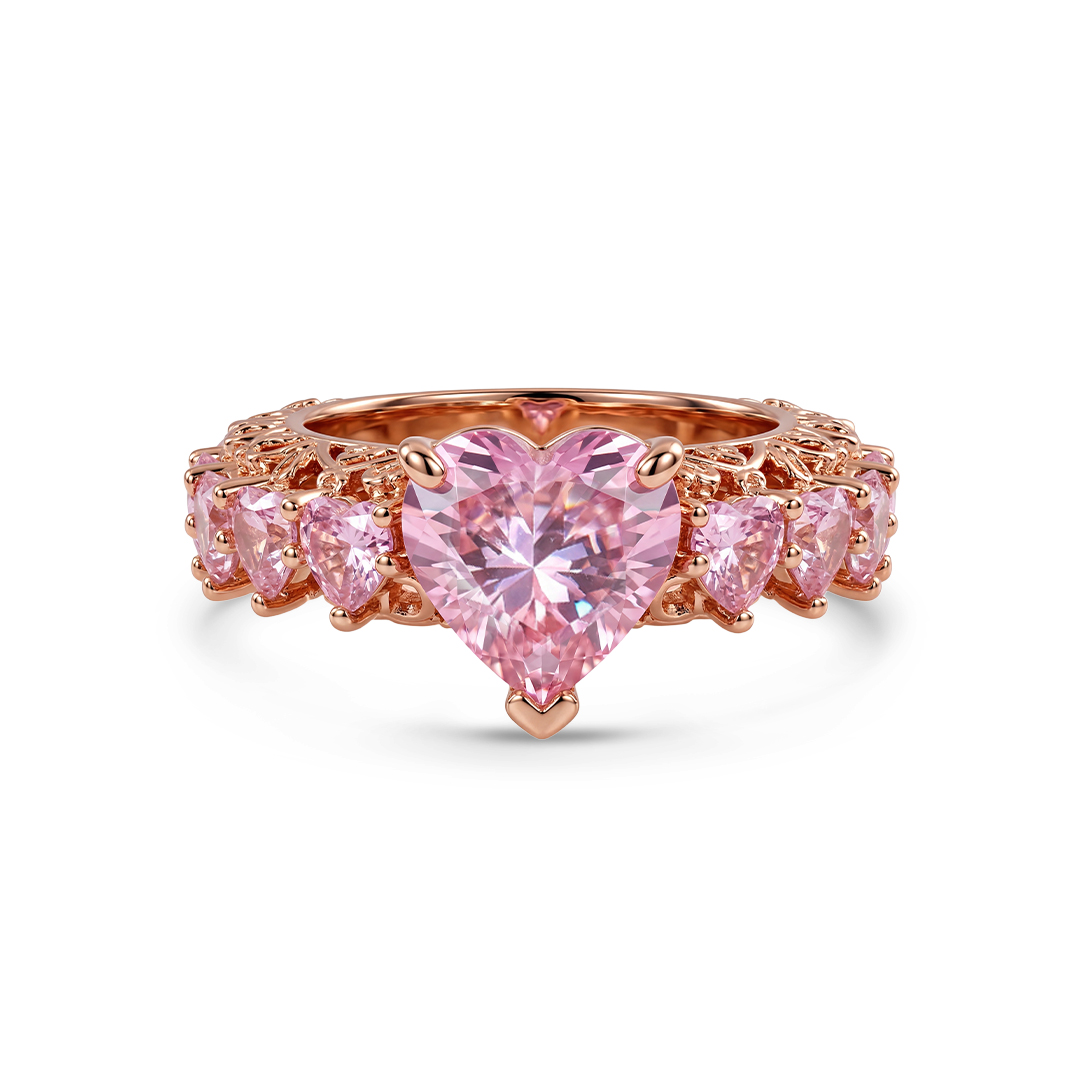 Bold 7.6ct. Tw. Natural-inspired Pink Heart Cut S925 Silver Engagement Ring - Image 4