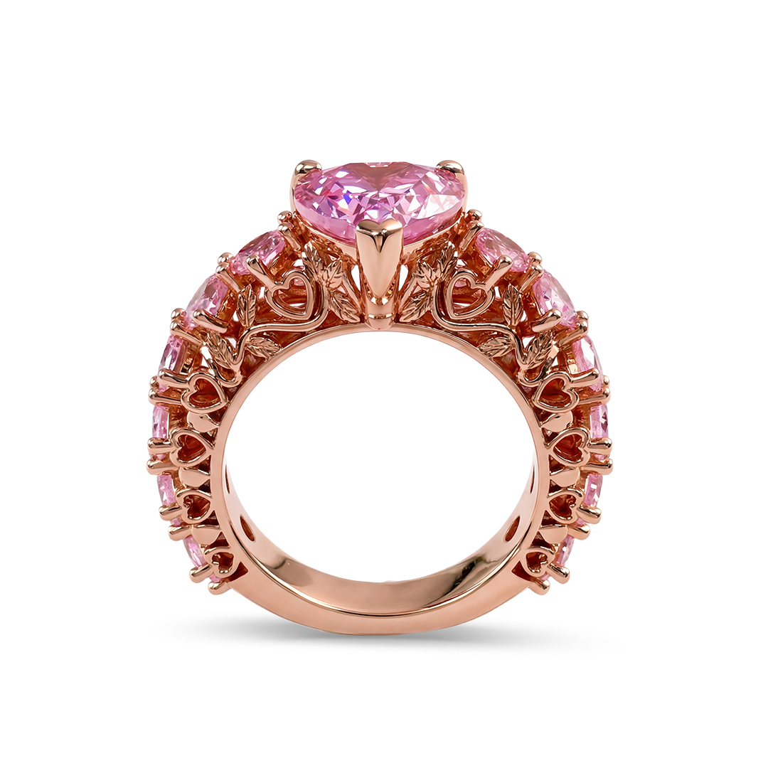 Bold 7.6ct. Tw. Natural-inspired Pink Heart Cut S925 Silver Engagement Ring - Image 5