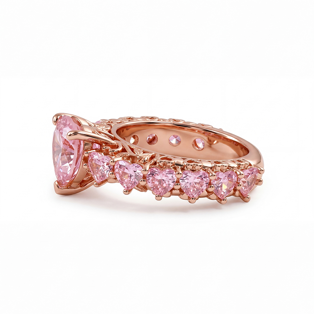 Bold 7.6ct. Tw. Natural-inspired Pink Heart Cut S925 Silver Engagement Ring - Image 6
