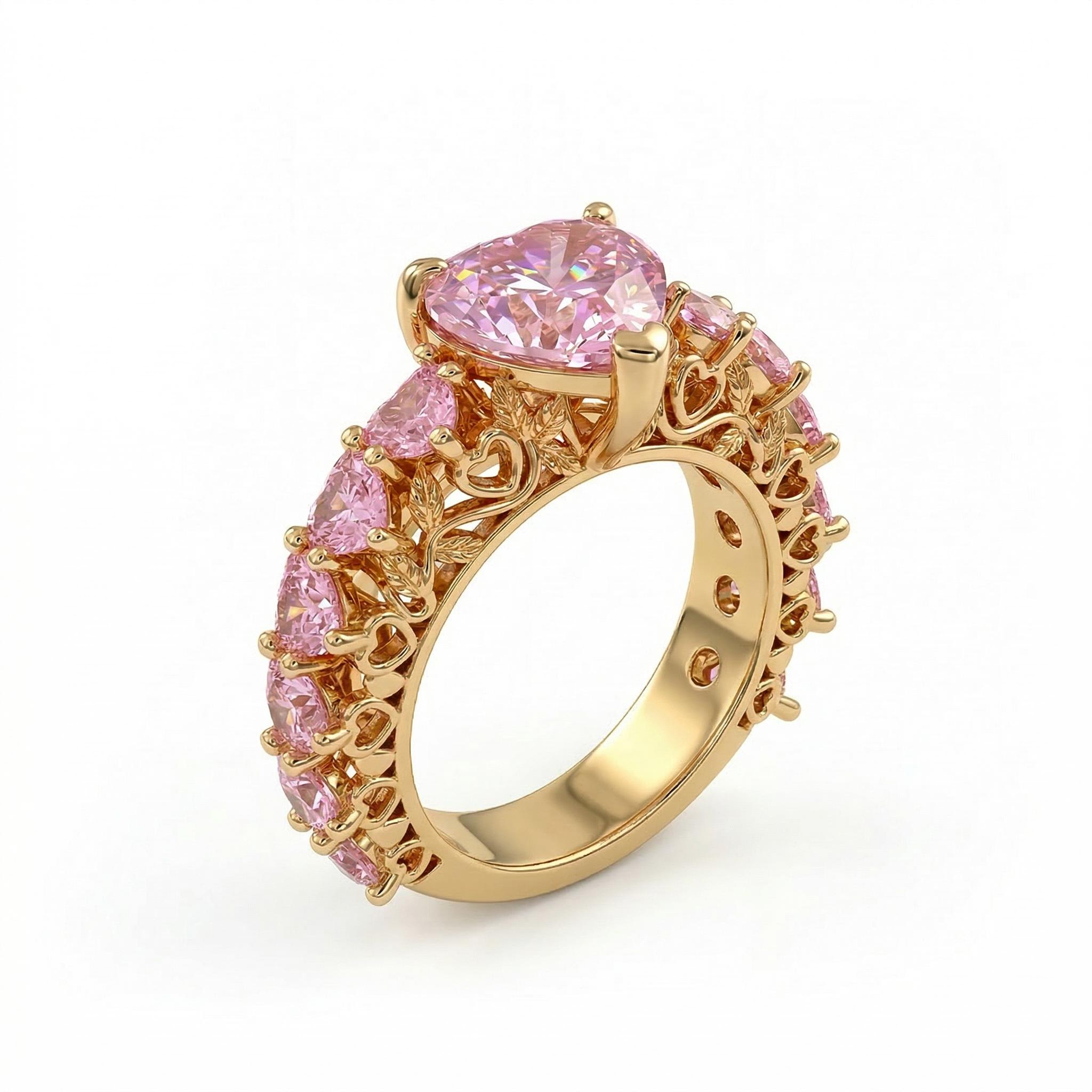 Bold 7.6ct. Tw. Natural-inspired Pink Heart Cut S925 Silver Engagement Ring - Image 8