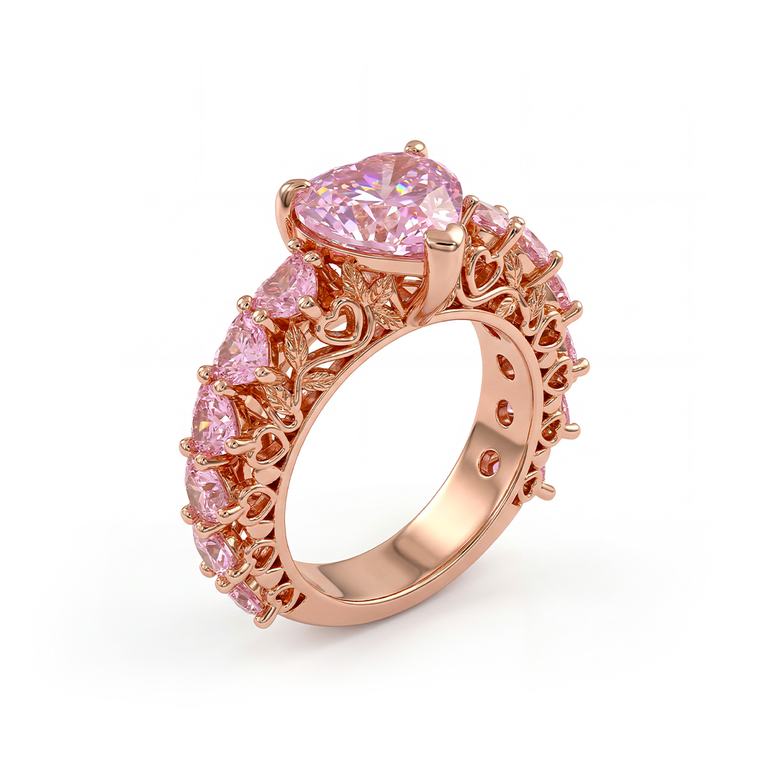 Bold 7.6ct. Tw. Natural-inspired Pink Heart Cut S925 Silver Engagement Ring