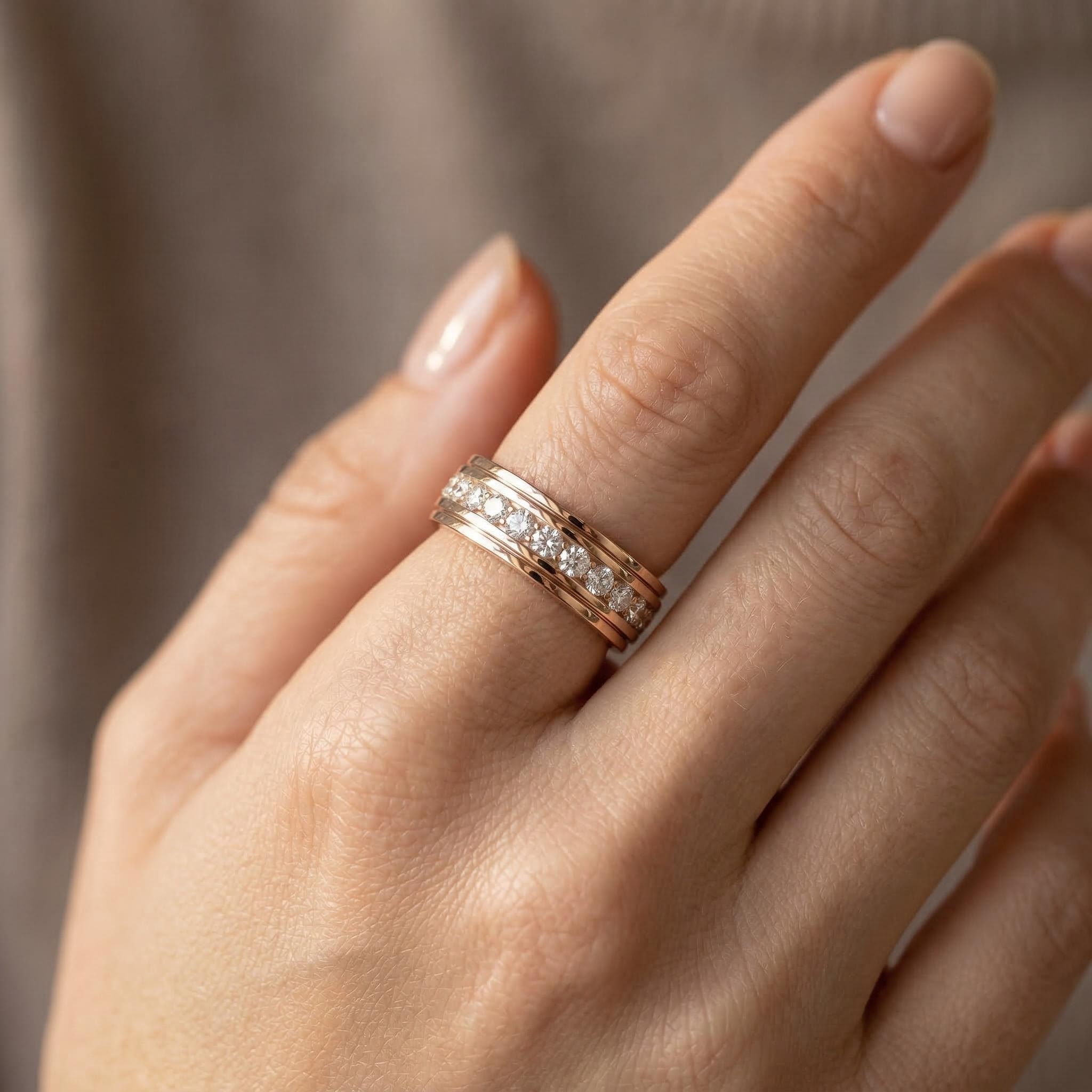 Sparkle Diamond Eternity Channel S925 Silver Wedding Band Ring Moissanite - Image 5