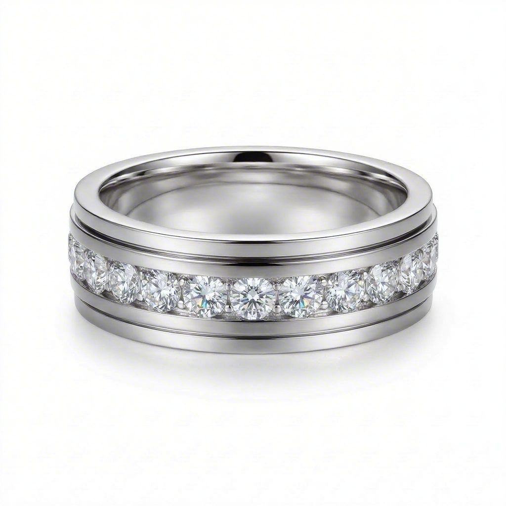 Sparkle Diamond Eternity Channel S925 Silver Wedding Band Ring Moissanite - Image 6