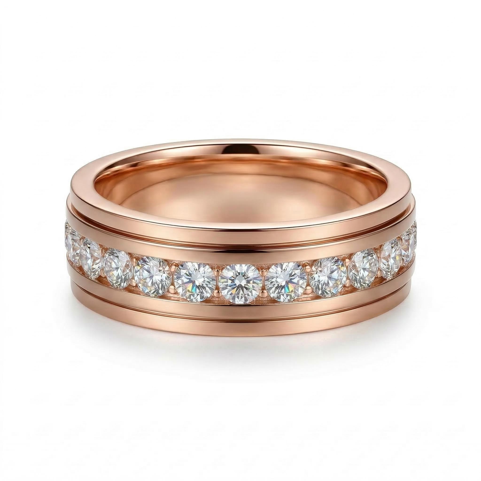 Sparkle Diamond Eternity Channel S925 Silver Wedding Band Ring Moissanite