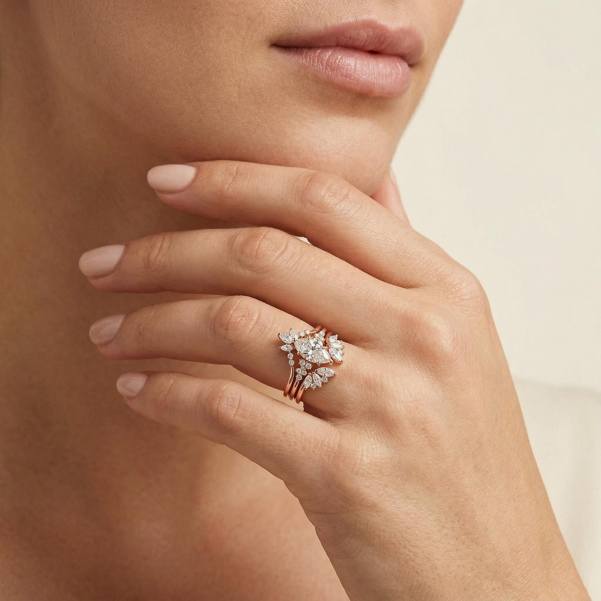 Bold 1.6ct. Tw. Nature-inspired Marquise 3-piece Stackable Bridal Ring Set - Image 3