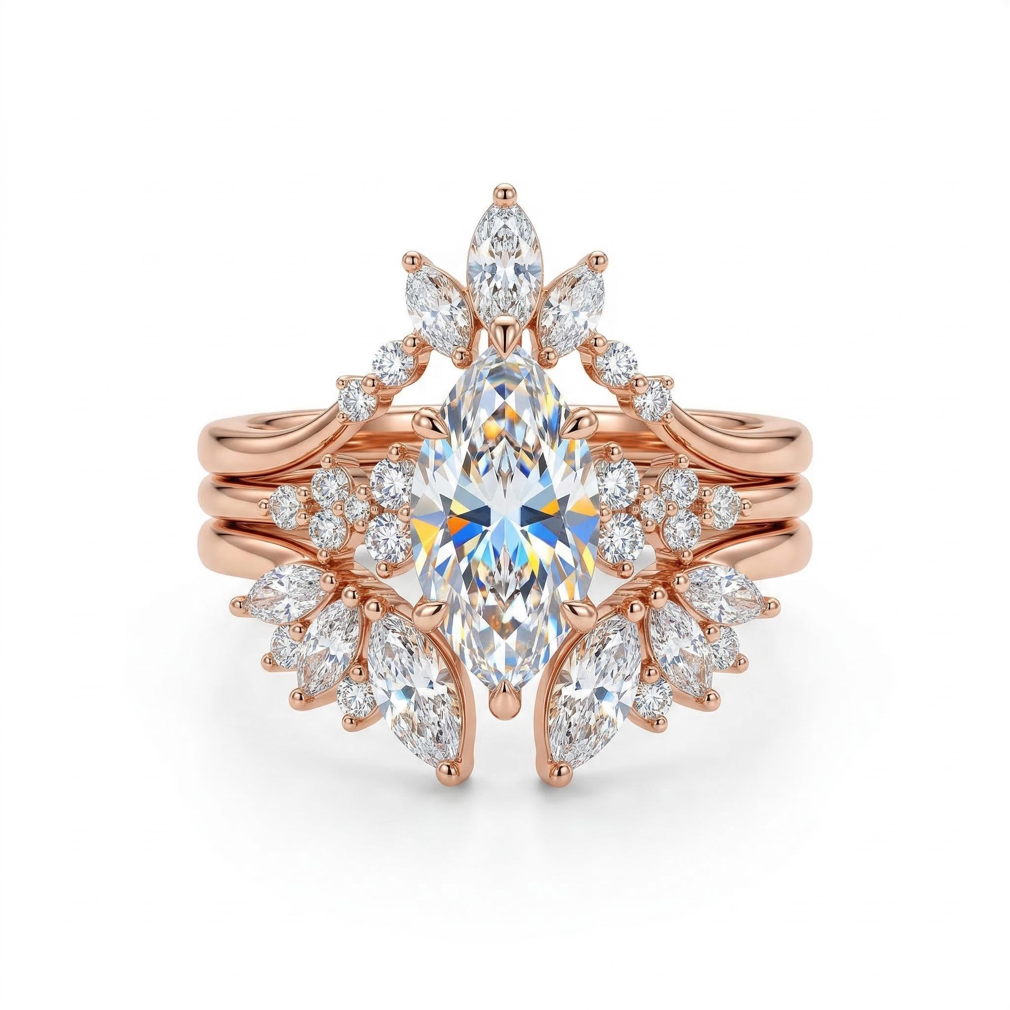 Bold 1.6ct. Tw. Nature-inspired Marquise 3-piece Stackable Bridal Ring Set - Image 4