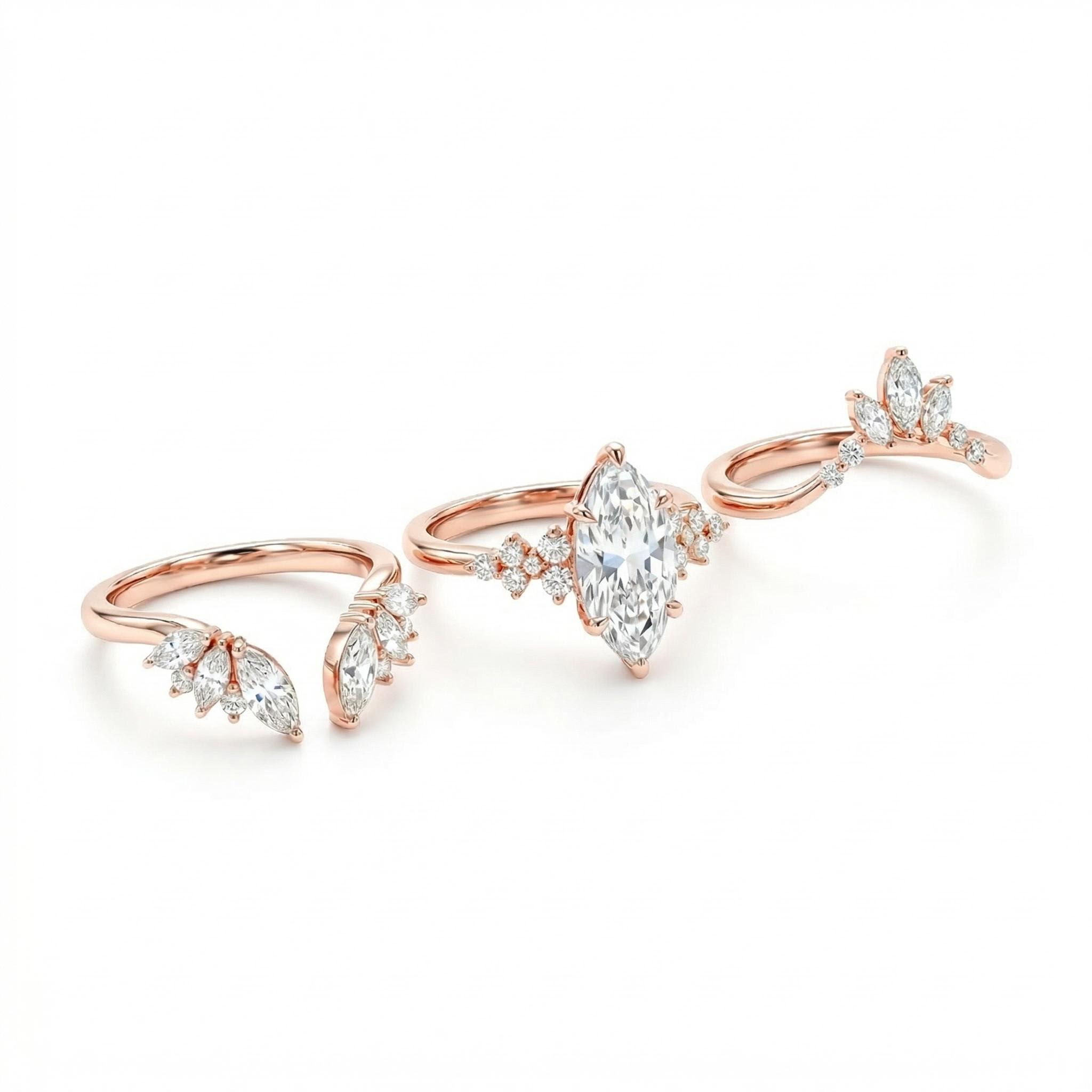 Bold 1.6ct. Tw. Nature-inspired Marquise 3-piece Stackable Bridal Ring Set - Image 5