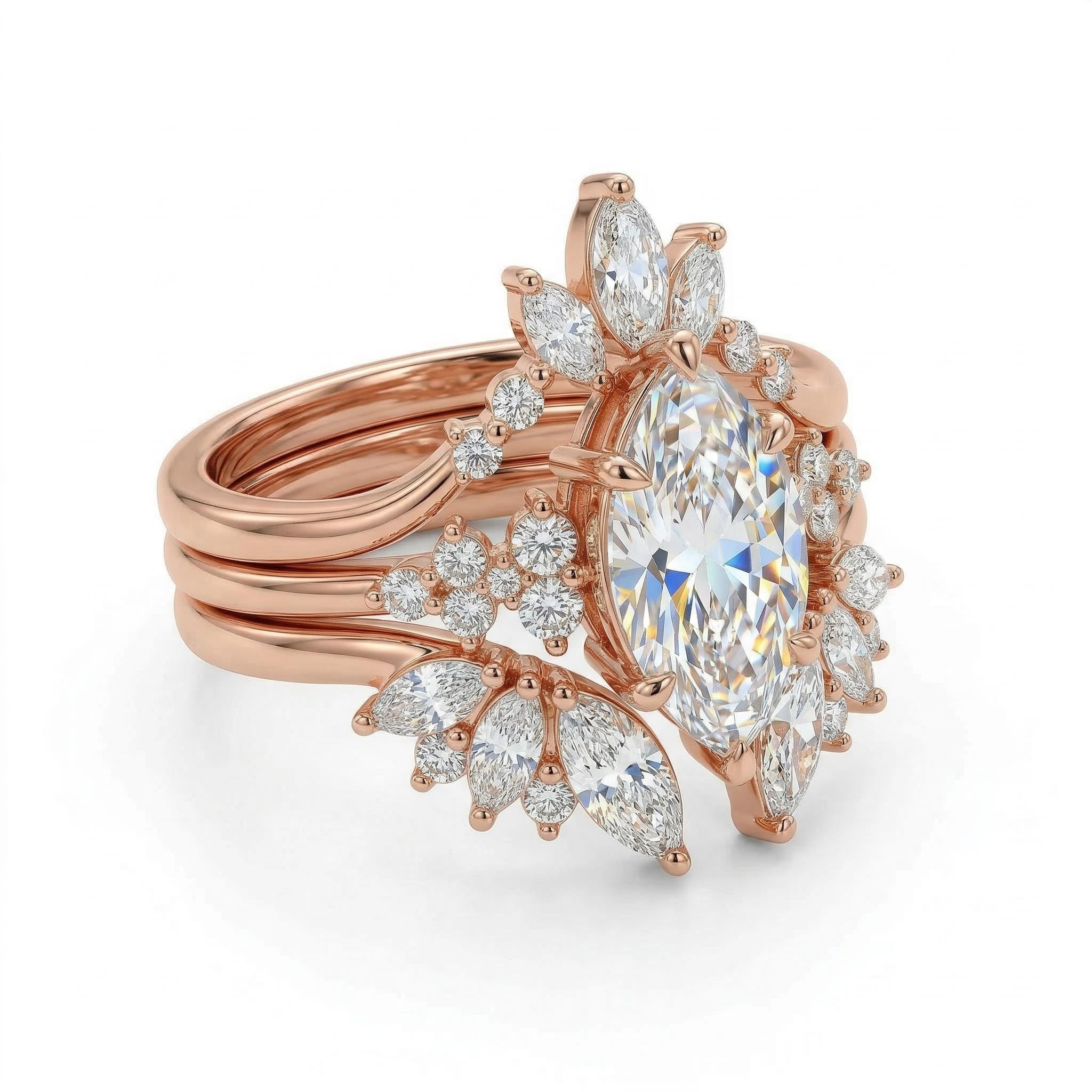 Bold 1.6ct. Tw. Nature-inspired Marquise 3-piece Stackable Bridal Ring Set - Image 6