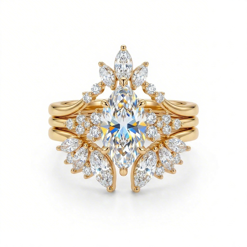 Bold 1.6ct. Tw. Nature-inspired Marquise 3-piece Stackable Bridal Ring Set - Image 7