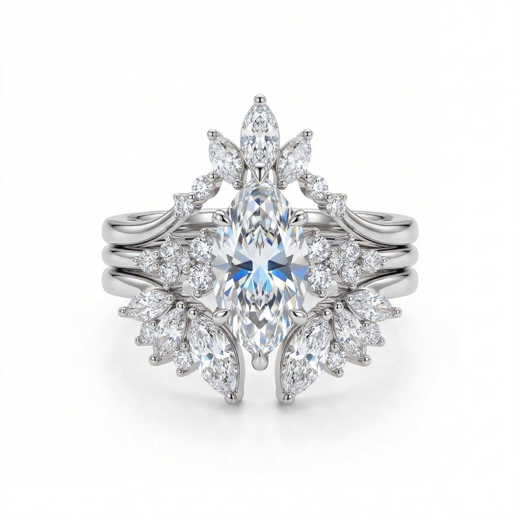 Bold 1.6ct. Tw. Nature-inspired Marquise 3-piece Stackable Bridal Ring Set