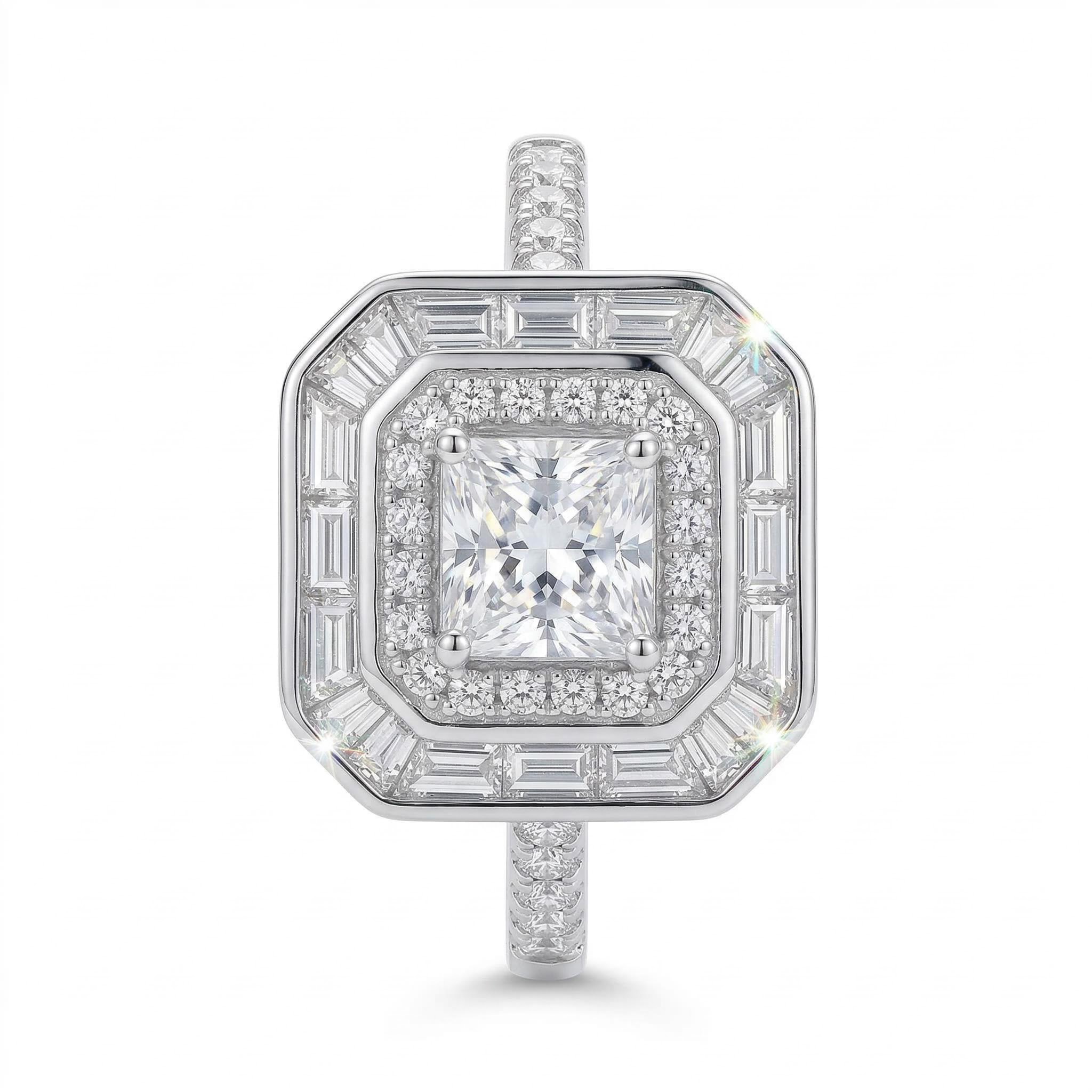 4.8ct. Tw. Double Halo Princess Cut S925 Silver Engagement Ring Moissanite - Image 3