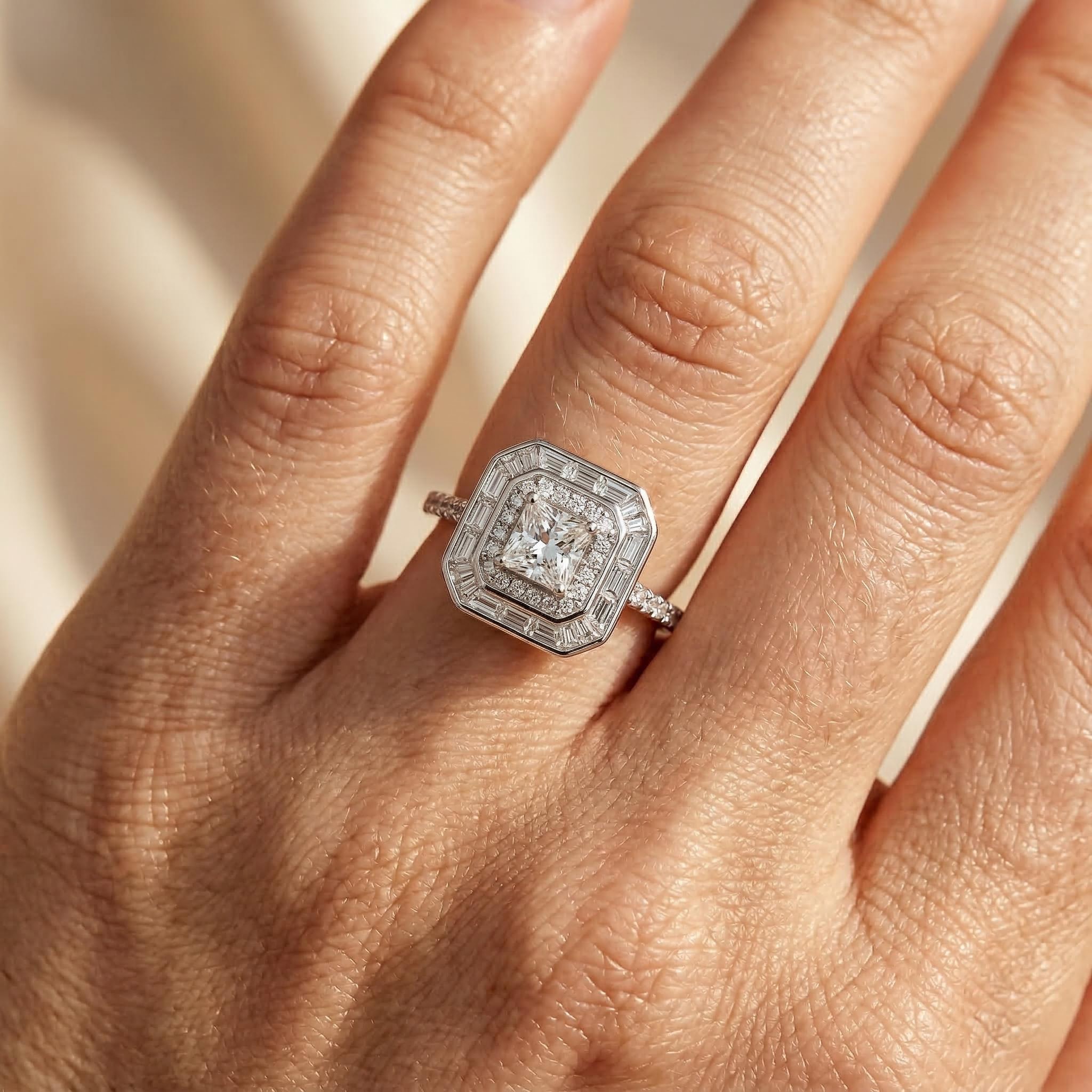 4.8ct. Tw. Double Halo Princess Cut S925 Silver Engagement Ring Moissanite - Image 4