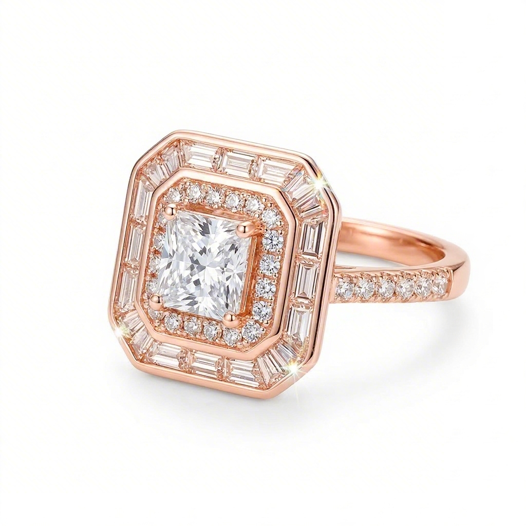 4.8ct. Tw. Double Halo Princess Cut S925 Silver Engagement Ring Moissanite - Image 5