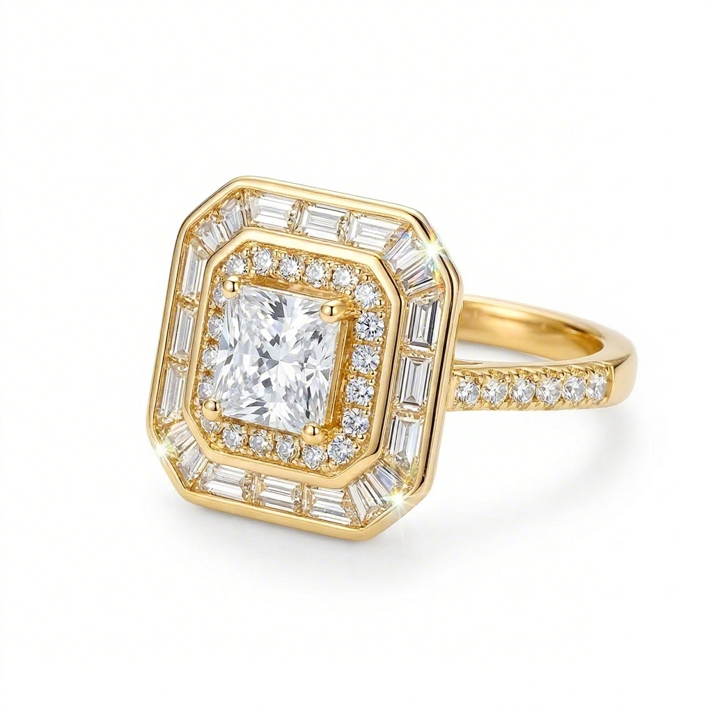 4.8ct. Tw. Double Halo Princess Cut S925 Silver Engagement Ring Moissanite - Image 6
