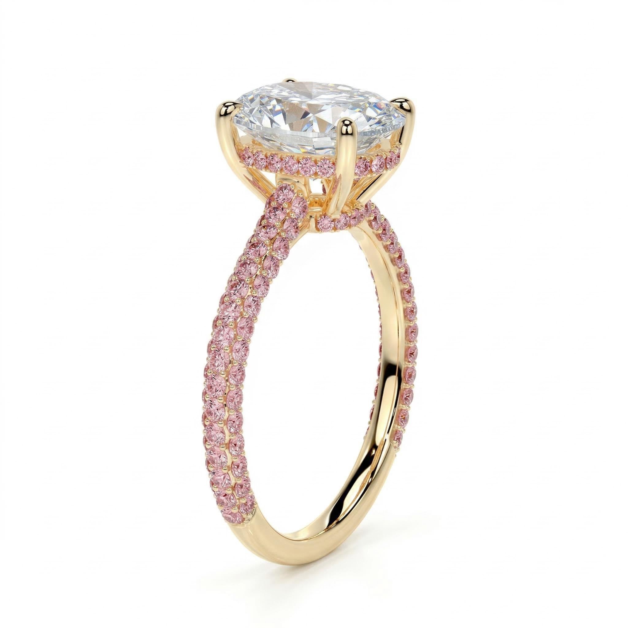 Street Luxury 8.73ct. Tw. Oval Cut Pink Pavé S925 Silver Engagement Ring - Image 3
