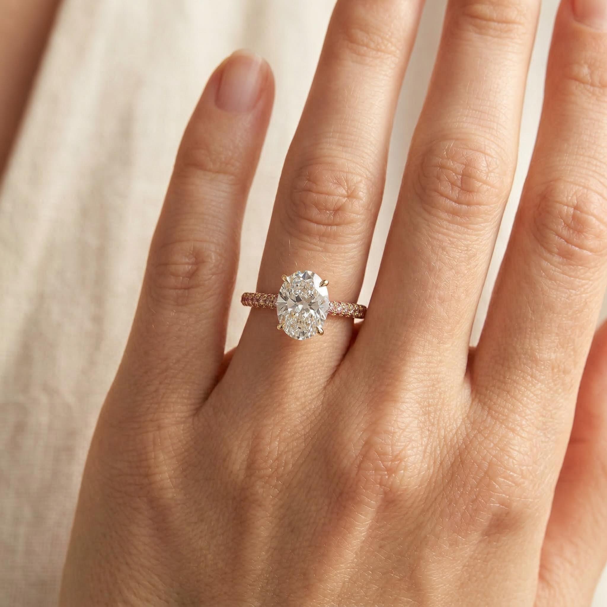 Street Luxury 8.73ct. Tw. Oval Cut Pink Pavé S925 Silver Engagement Ring - Image 4