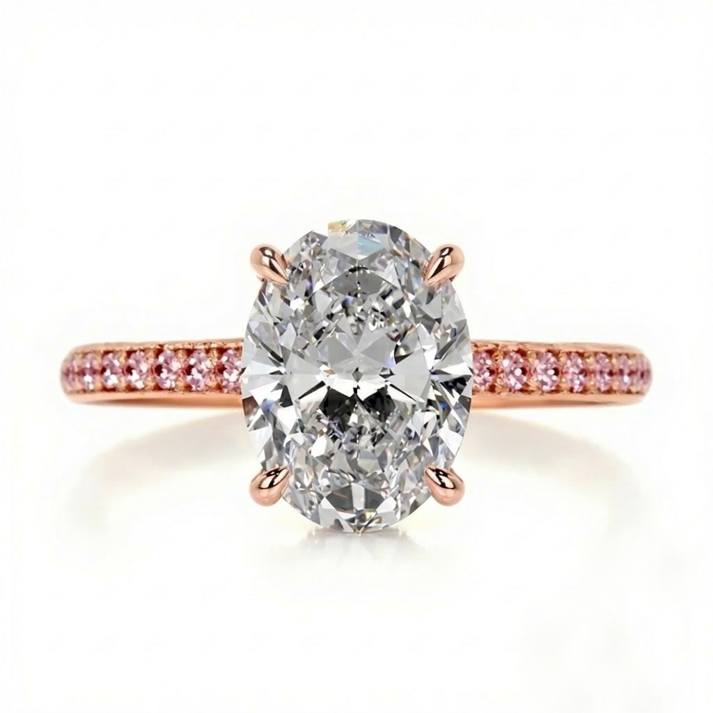 Street Luxury 8.73ct. Tw. Oval Cut Pink Pavé S925 Silver Engagement Ring - Image 5