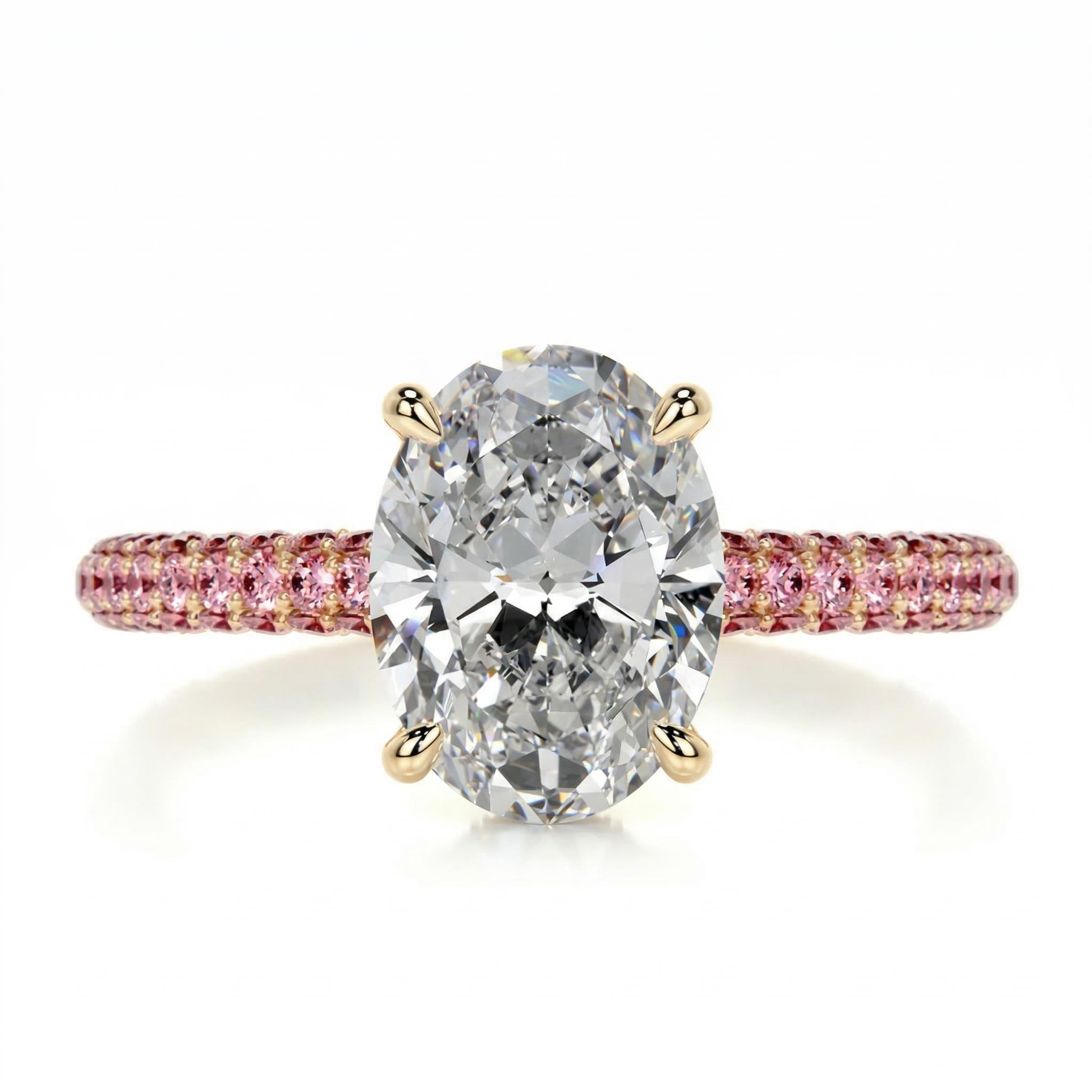 Street Luxury 8.73ct. Tw. Oval Cut Pink Pavé S925 Silver Engagement Ring