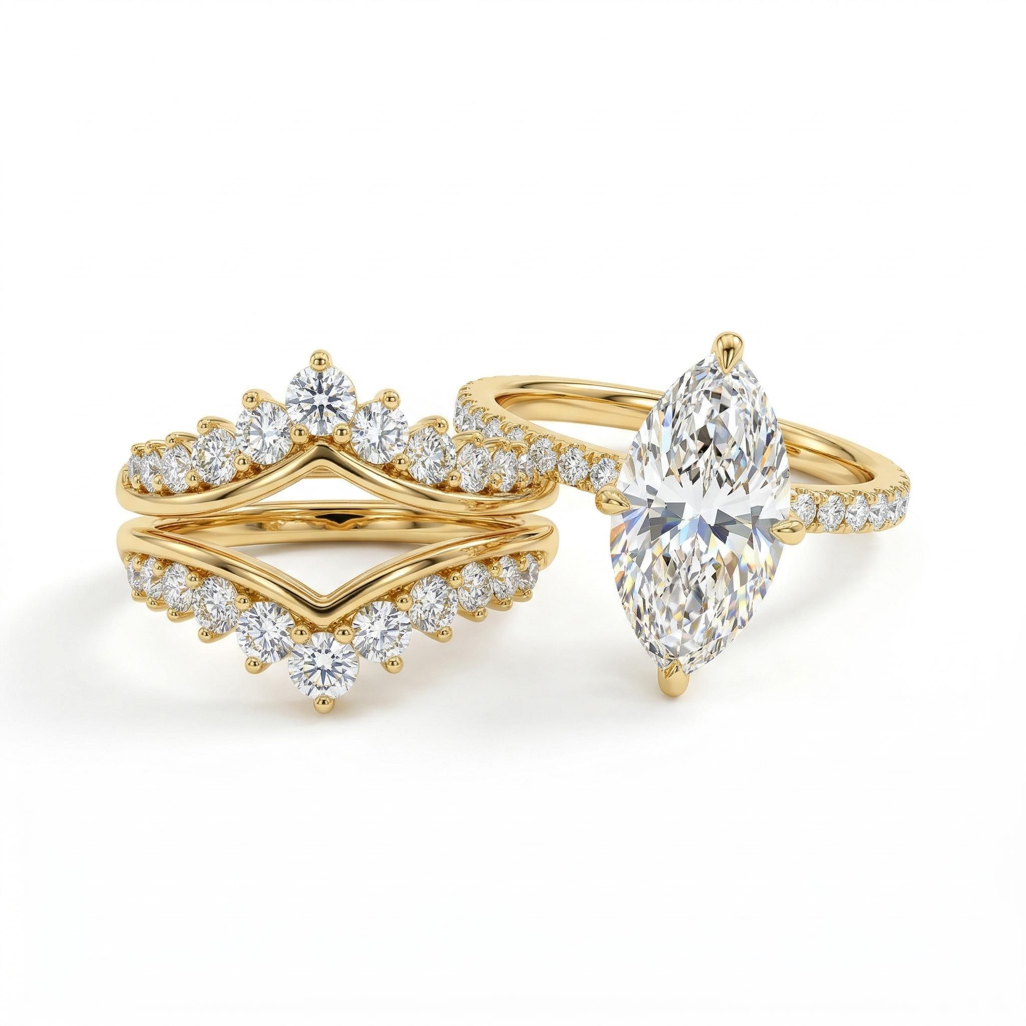 3.31ct.tw Marquise Cut Engagement Ring With Crown Enhancer Band Bridal Ring - Image 4