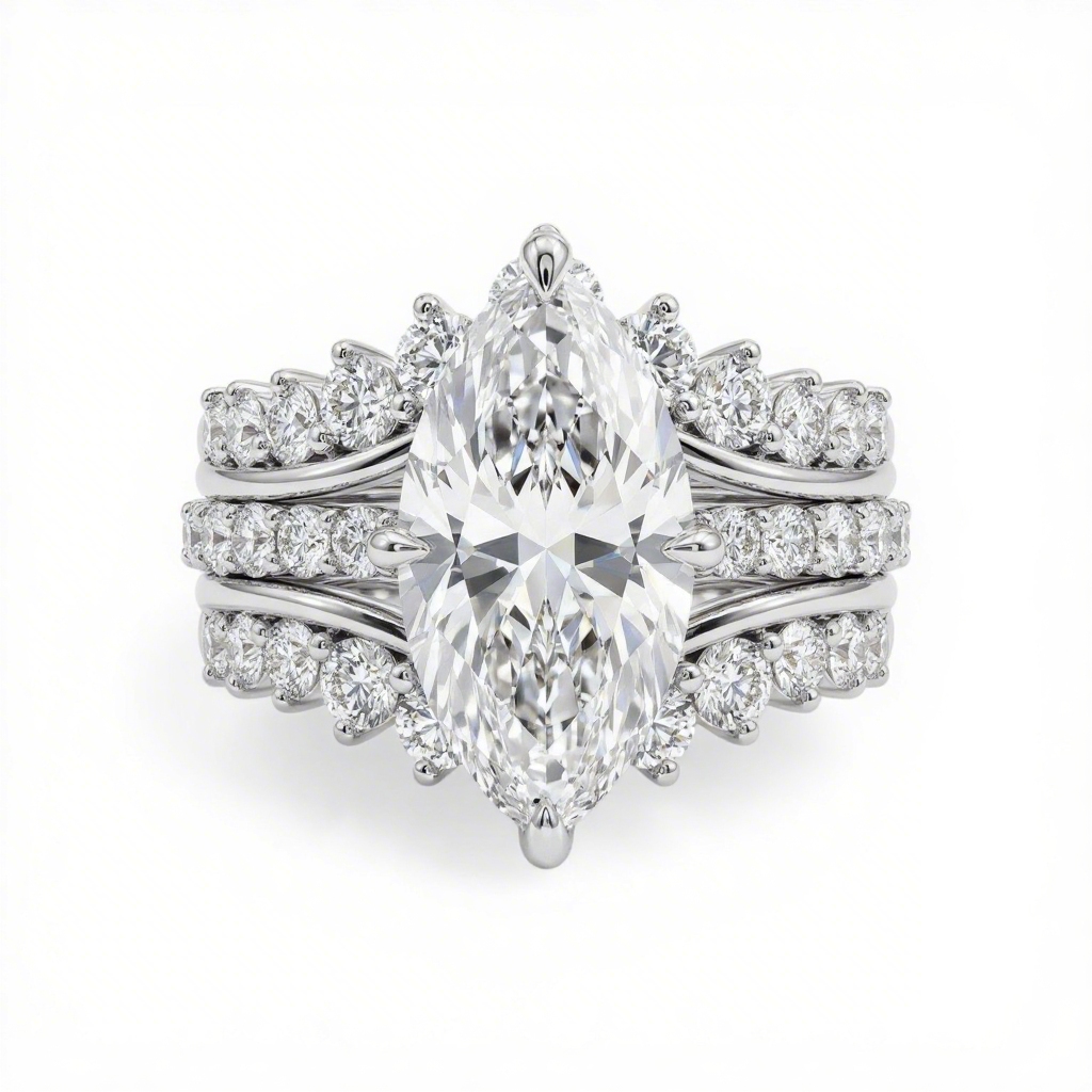3.31ct.tw Marquise Cut Engagement Ring With Crown Enhancer Band Bridal Ring - Image 5