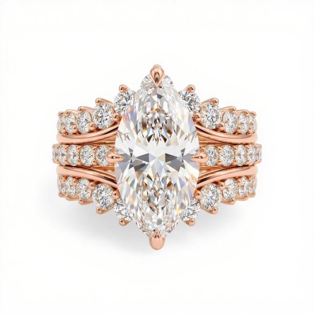 3.31ct.tw Marquise Cut Engagement Ring With Crown Enhancer Band Bridal Ring - Image 6