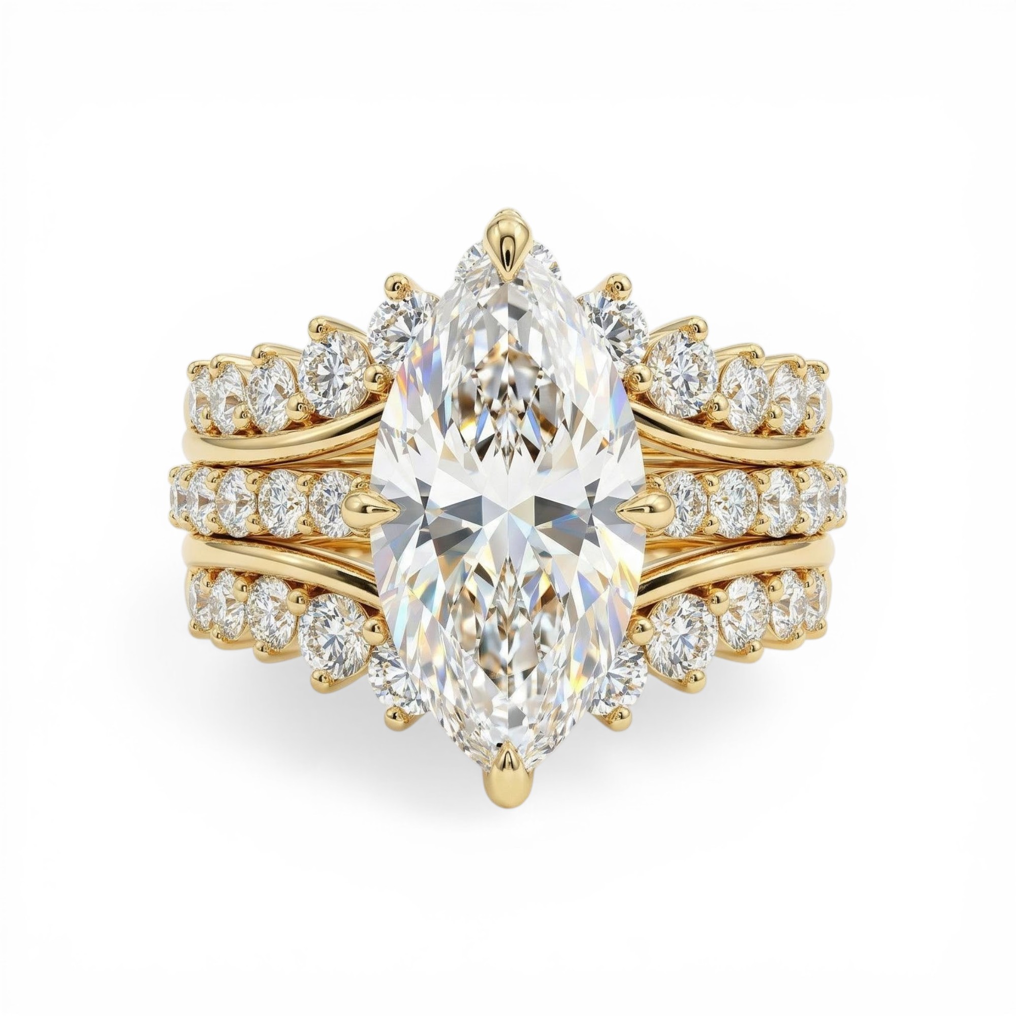 3.31ct.tw Marquise Cut Engagement Ring With Crown Enhancer Band Bridal Ring