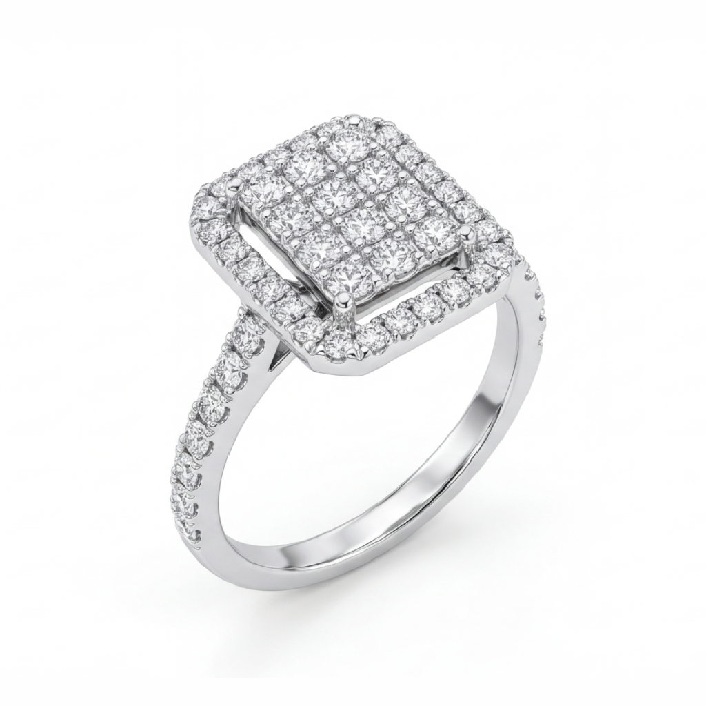 1.5 Ct.tw Square Halo White Round Cut S925 Silver Engagement Ring Iced Out