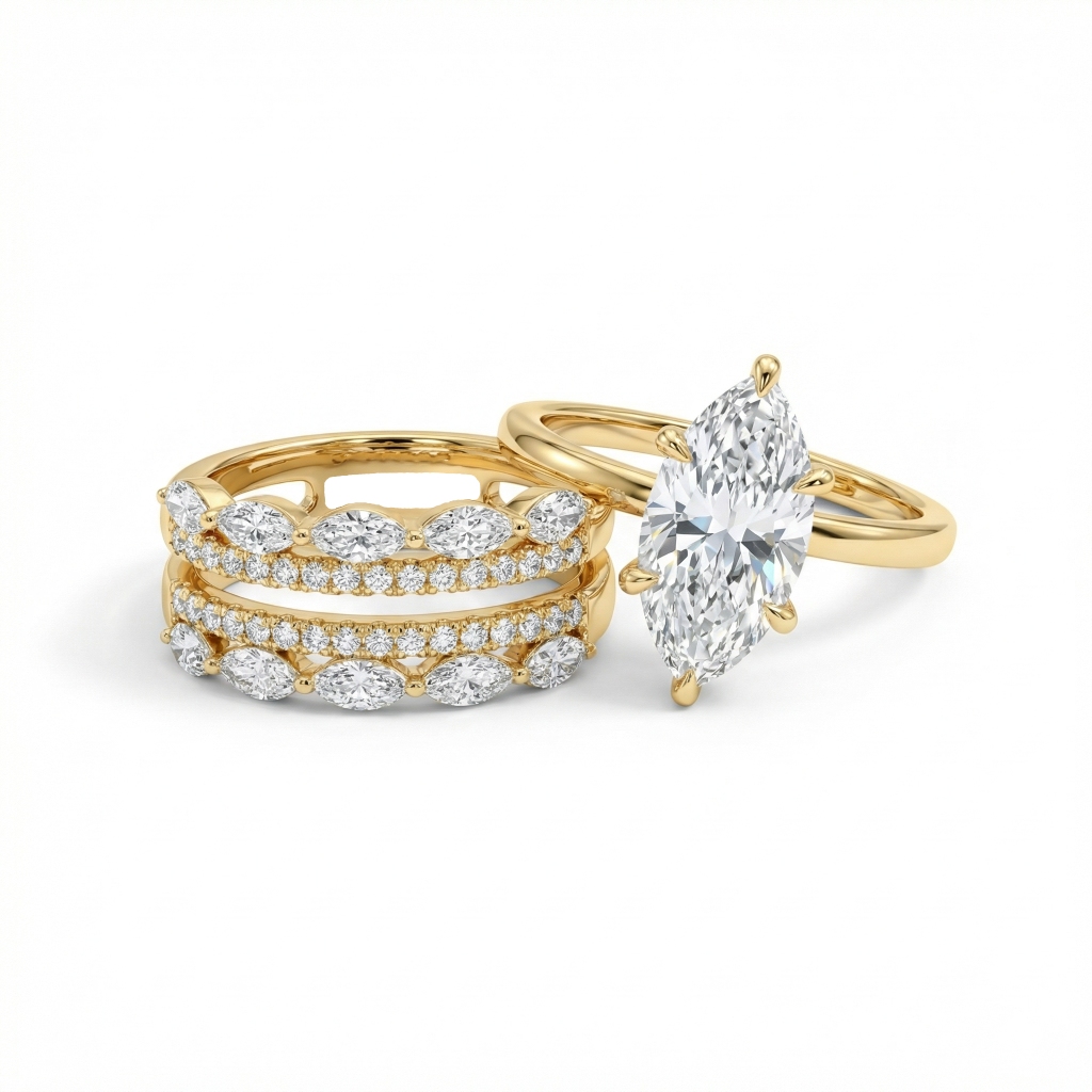 3.3 Ct.tw Dazzling 2pcs Marquise Cut S925 Silver Bridal Ring Set Moissanite - Image 3