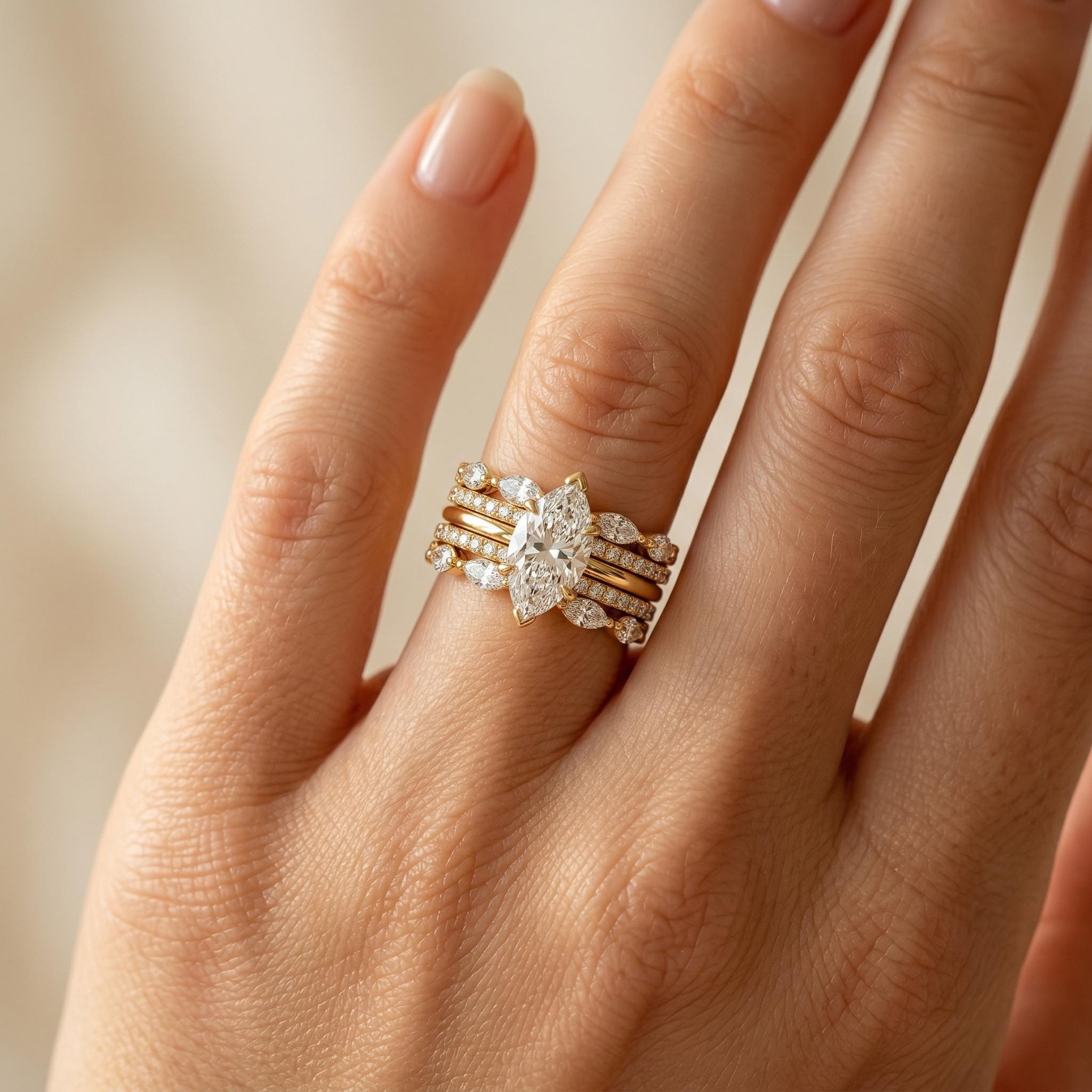 3.3 Ct.tw Dazzling 2pcs Marquise Cut S925 Silver Bridal Ring Set Moissanite - Image 4
