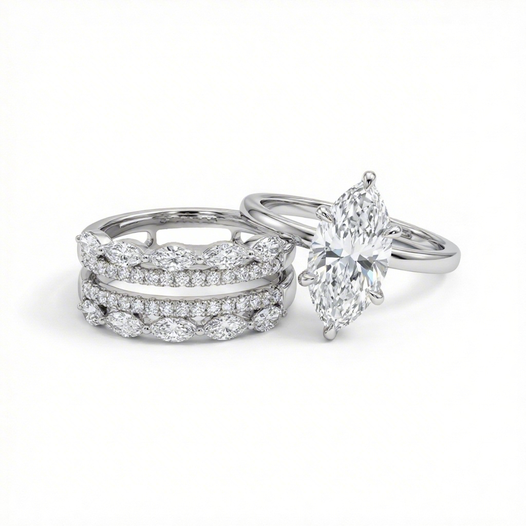3.3 Ct.tw Dazzling 2pcs Marquise Cut S925 Silver Bridal Ring Set Moissanite - Image 5