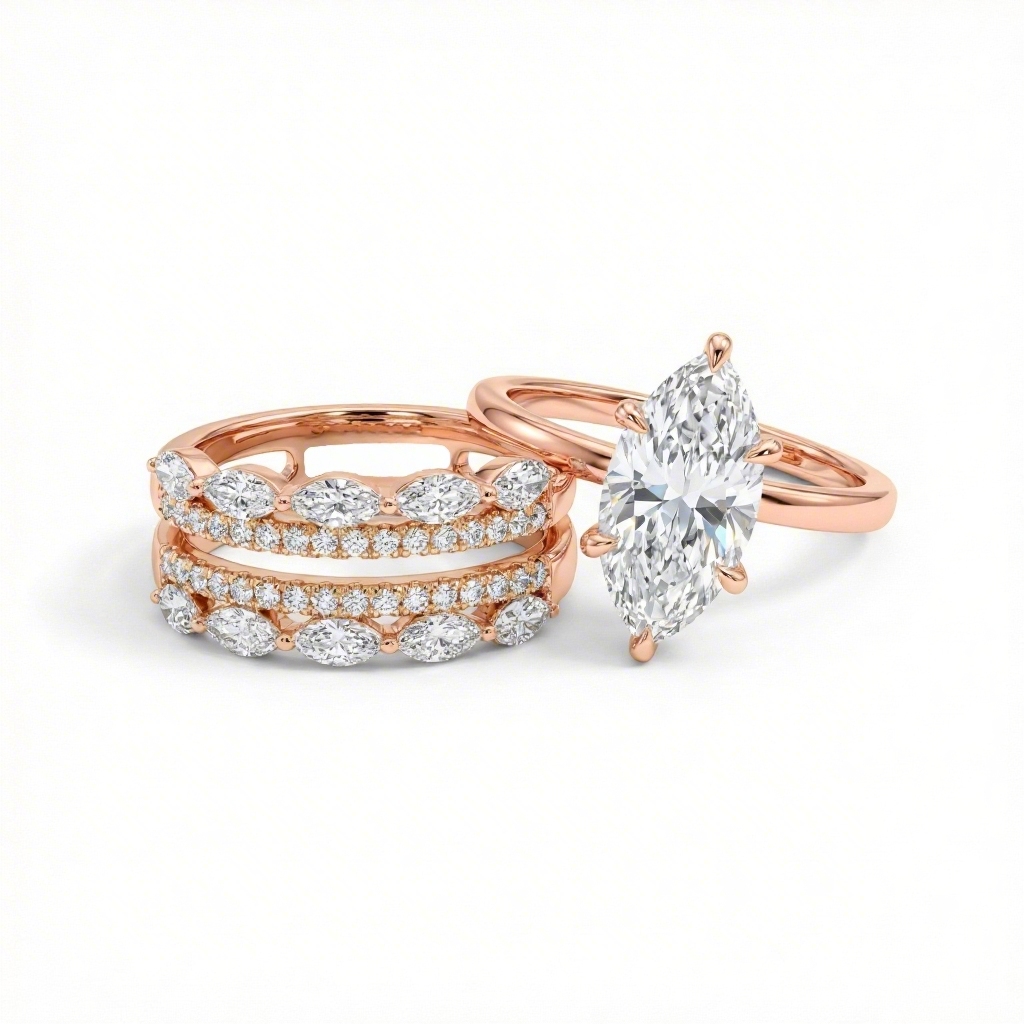 3.3 Ct.tw Dazzling 2pcs Marquise Cut S925 Silver Bridal Ring Set Moissanite - Image 6
