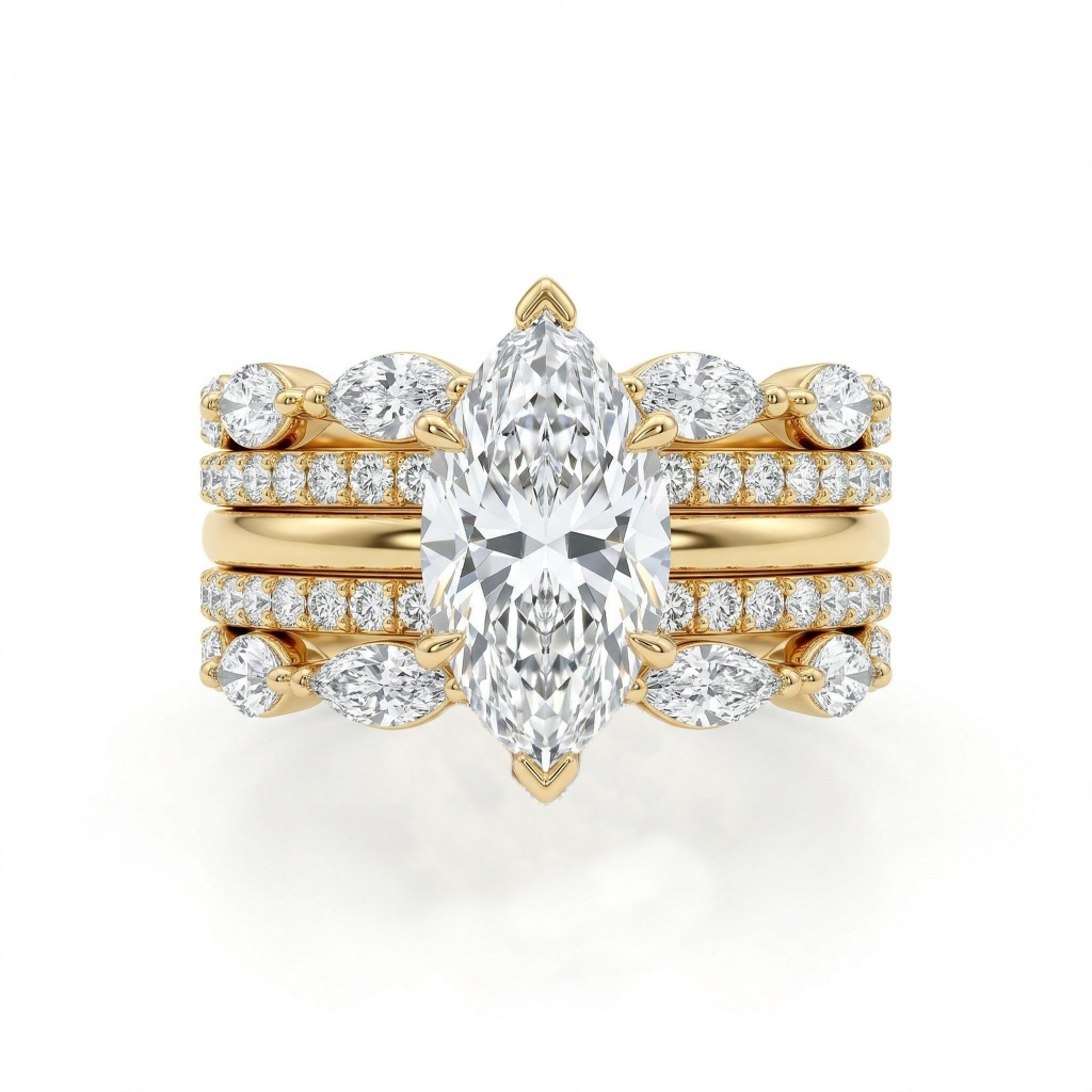 3.3 Ct.tw Dazzling 2pcs Marquise Cut S925 Silver Bridal Ring Set Moissanite