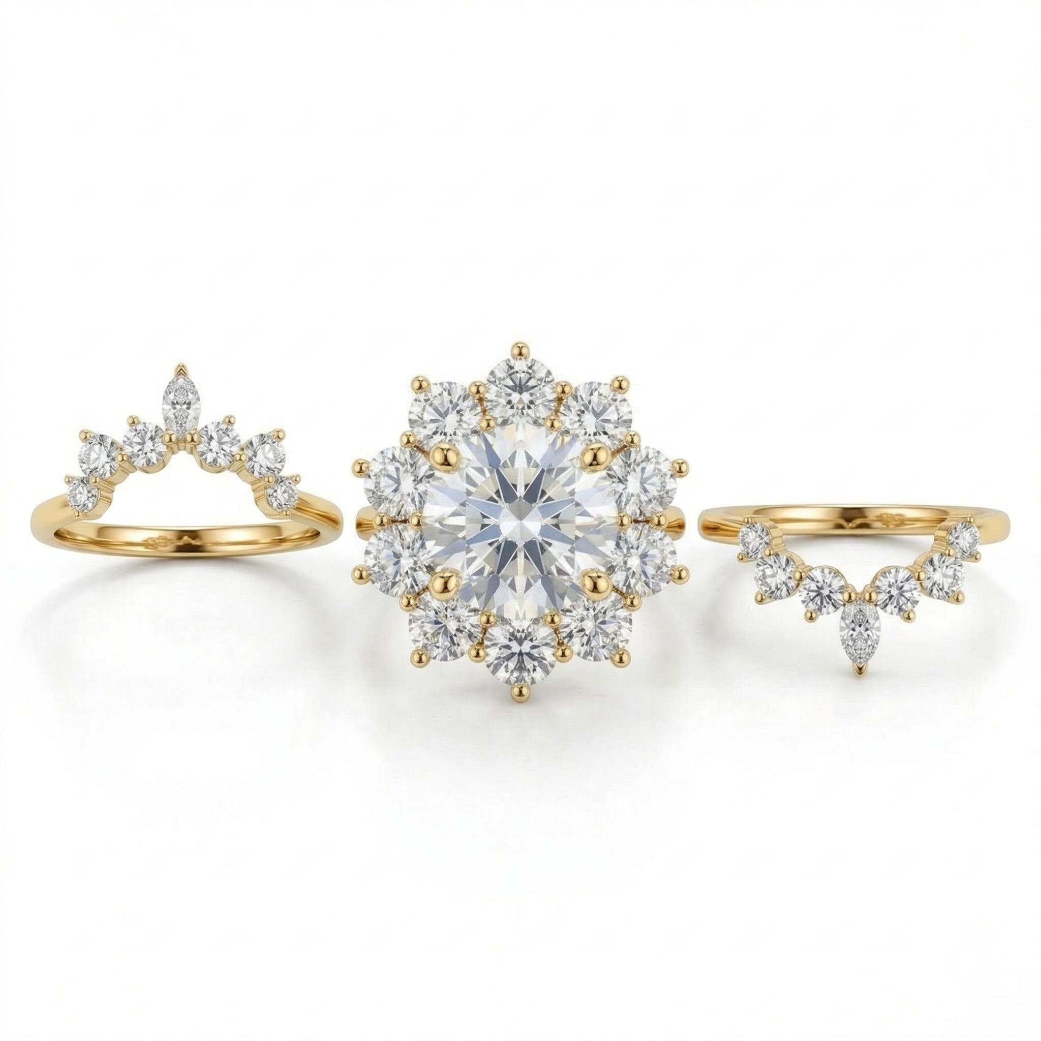 Bold 3.5 Ct.tw Cluster Flower Round Cut S925 Silver 3 Piece Bridal Ring Set - Image 4