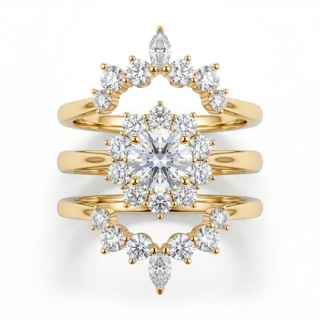 Bold 3.5 Ct.tw Cluster Flower Round Cut S925 Silver 3 Piece Bridal Ring Set - Image 5