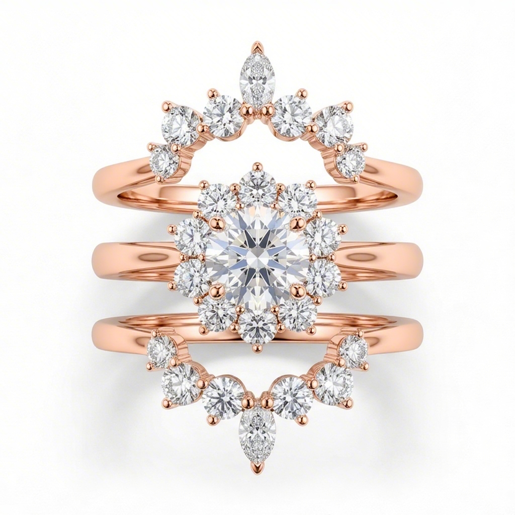 Bold 3.5 Ct.tw Cluster Flower Round Cut S925 Silver 3 Piece Bridal Ring Set - Image 6