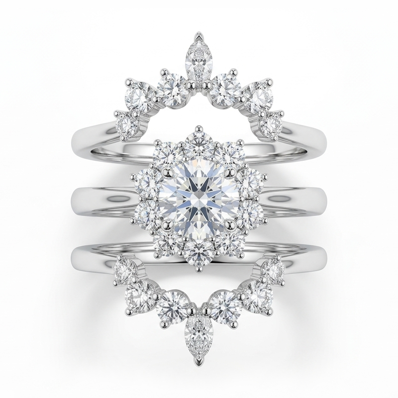 Bold 3.5 Ct.tw Cluster Flower Round Cut S925 Silver 3 Piece Bridal Ring Set