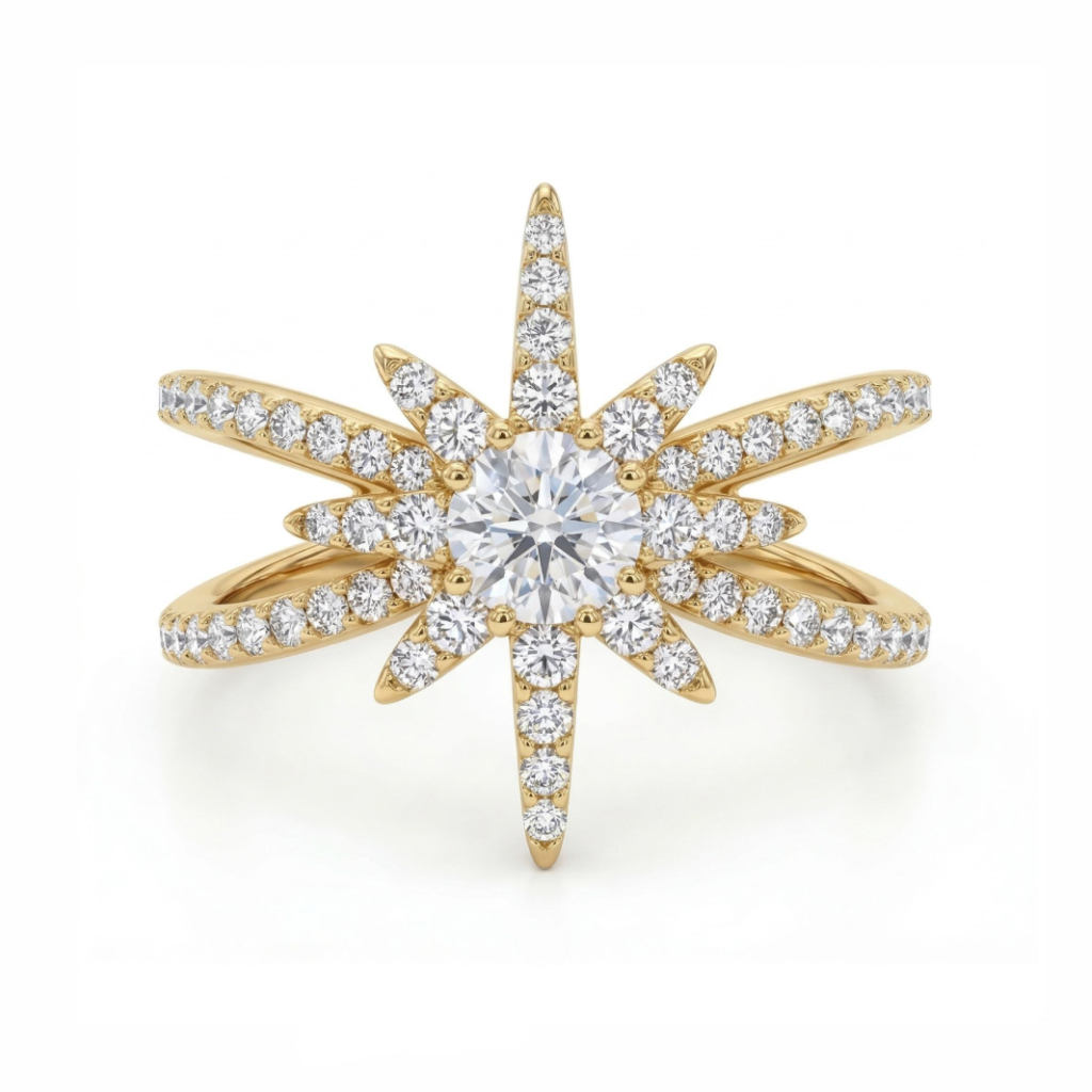 1.5 Ct.tw Starfish Round Cut S925 Silver Engagement Ring Moissanite - Image 3