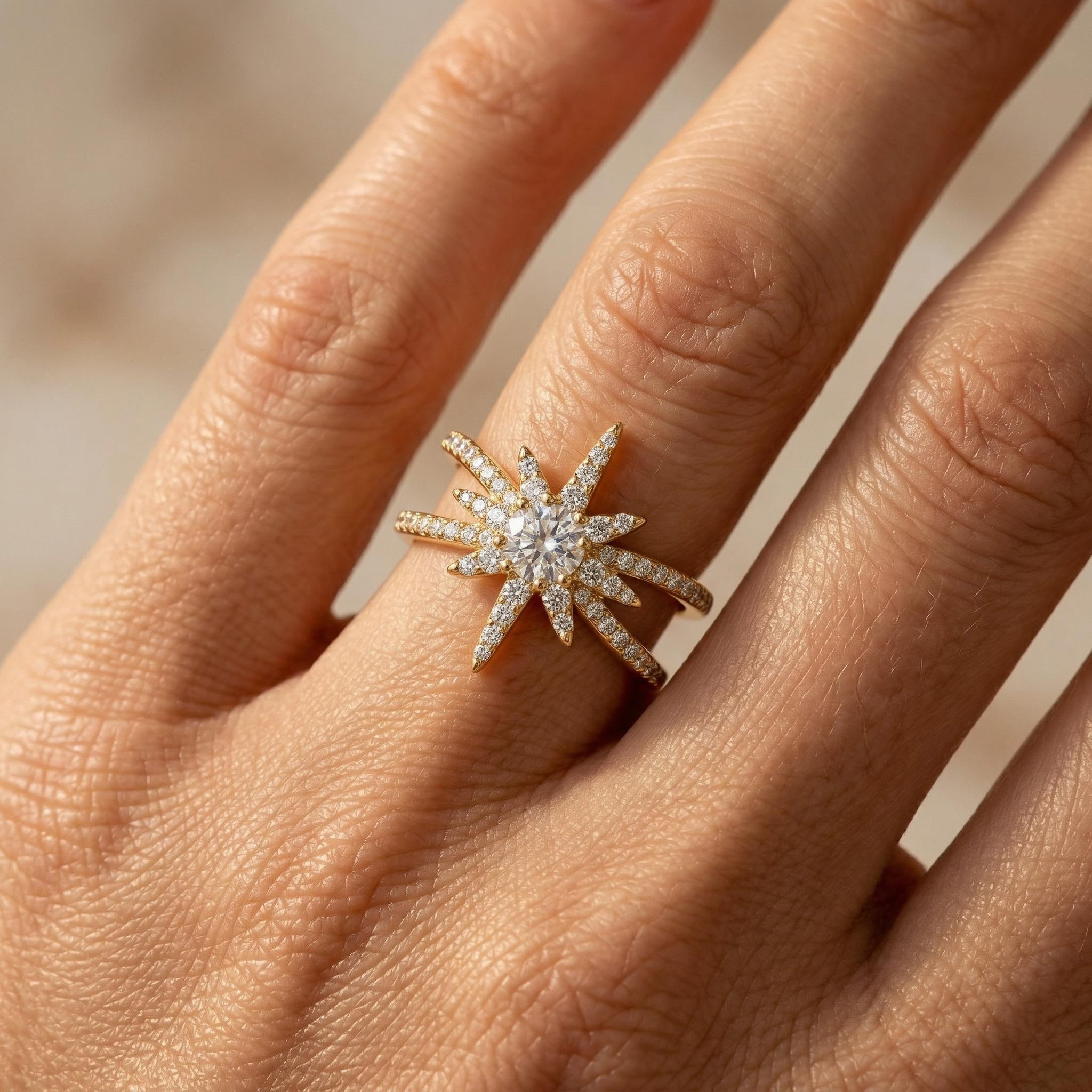 1.5 Ct.tw Starfish Round Cut S925 Silver Engagement Ring Moissanite - Image 4