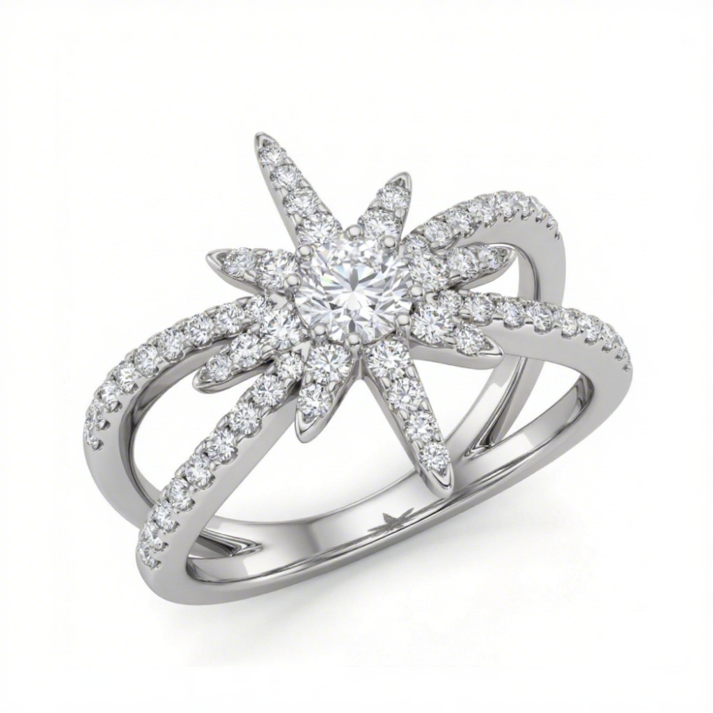 1.5 Ct.tw Starfish Round Cut S925 Silver Engagement Ring Moissanite - Image 6