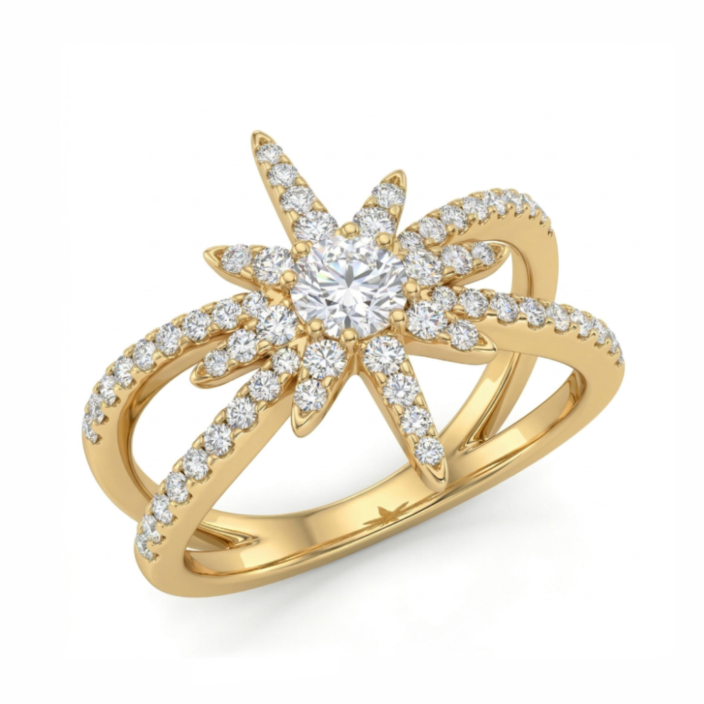 1.5 Ct.tw Starfish Round Cut S925 Silver Engagement Ring Moissanite
