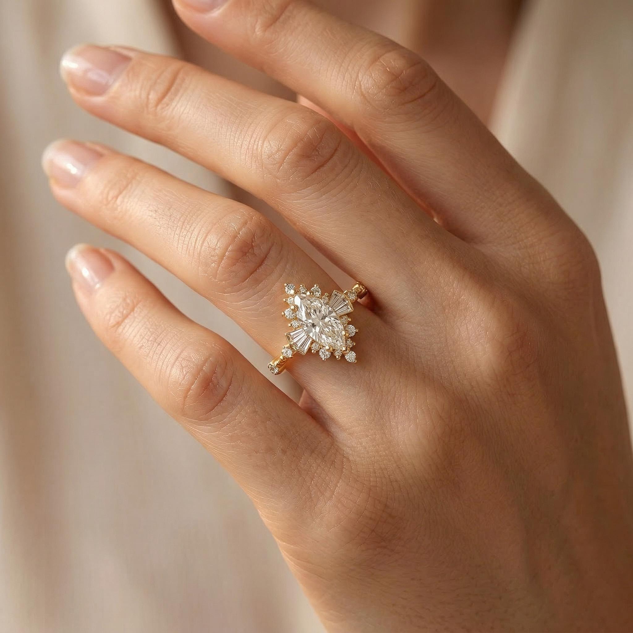2.8 Ct.tw Vintage Halo Marquise Cut S925 Silver Engagement Ring Moissanite - Image 3