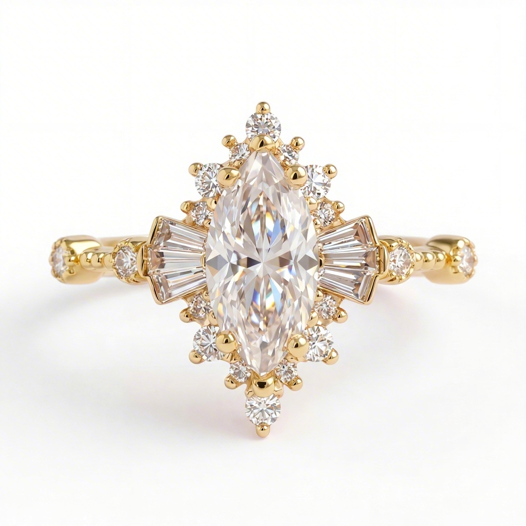 2.8 Ct.tw Vintage Halo Marquise Cut S925 Silver Engagement Ring Moissanite - Image 5