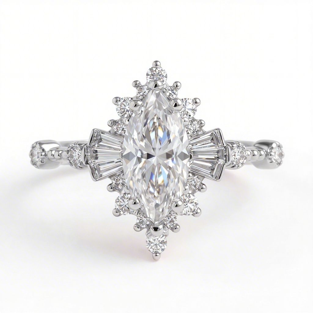 2.8 Ct.tw Vintage Halo Marquise Cut S925 Silver Engagement Ring Moissanite - Image 6