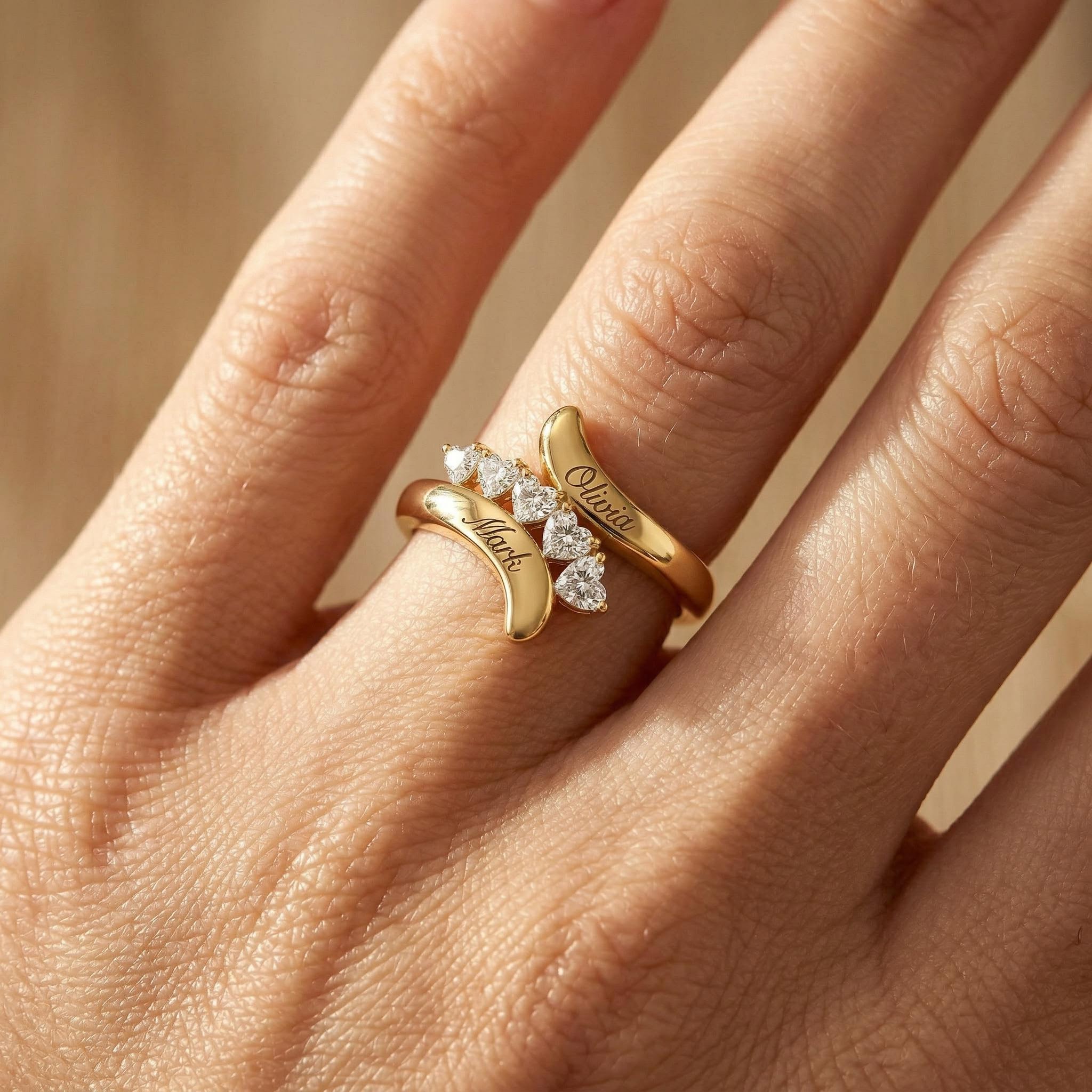 Customizable Name/date Heart Cut S925 Silver Ring Moissanite - Image 4